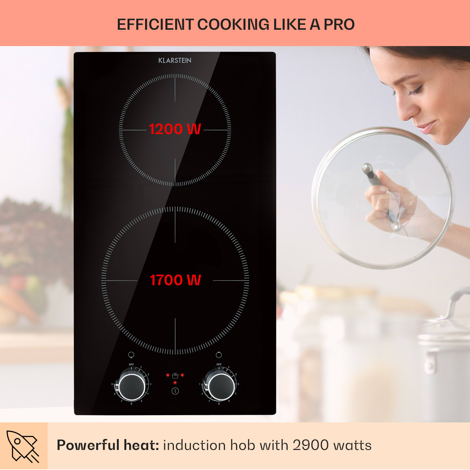 Klarstein Kochheld, indukčná varná doska, 2900 W, 2 zóny, otočné regulátory, sklo, čierna – Obrázok 3