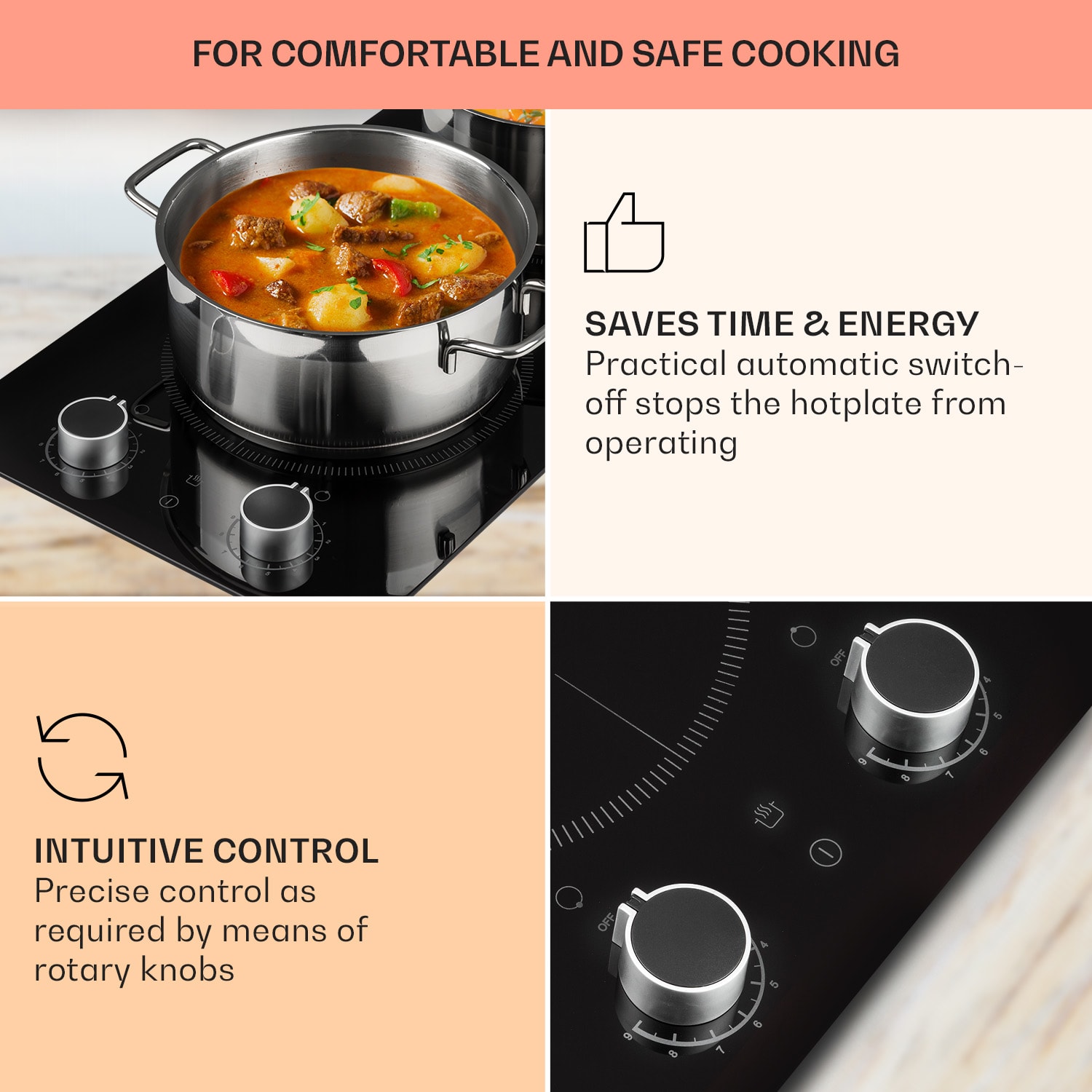 Klarstein Kochheld, indukčná varná doska, 2900 W, 2 zóny, otočné regulátory, sklo, čierna – Obrázok 4