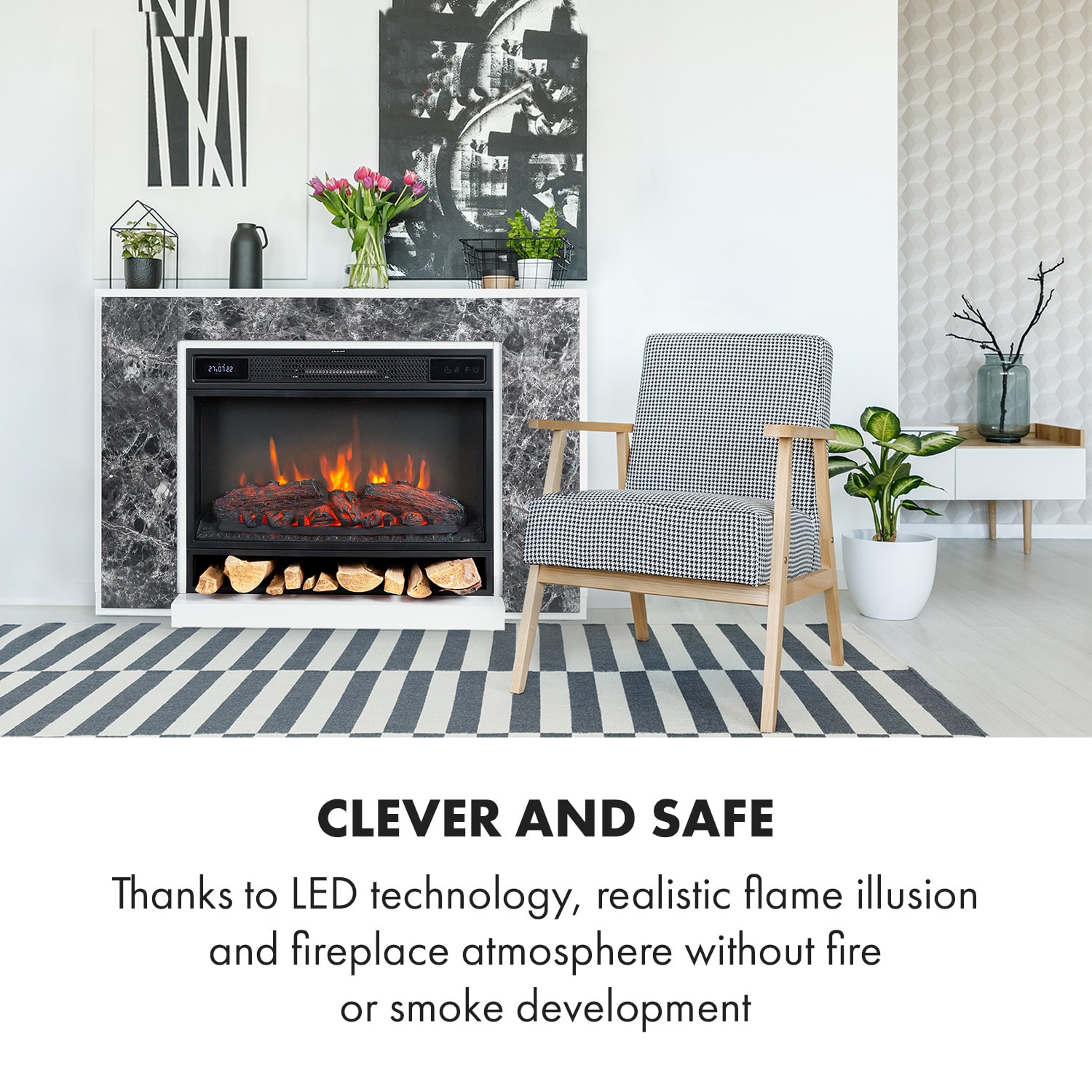 Klarstein Vulsini Nightfall, elektrický krb, 1900 W, LED technológia, diaľkové ovládanie, sivý – Obrázok 2