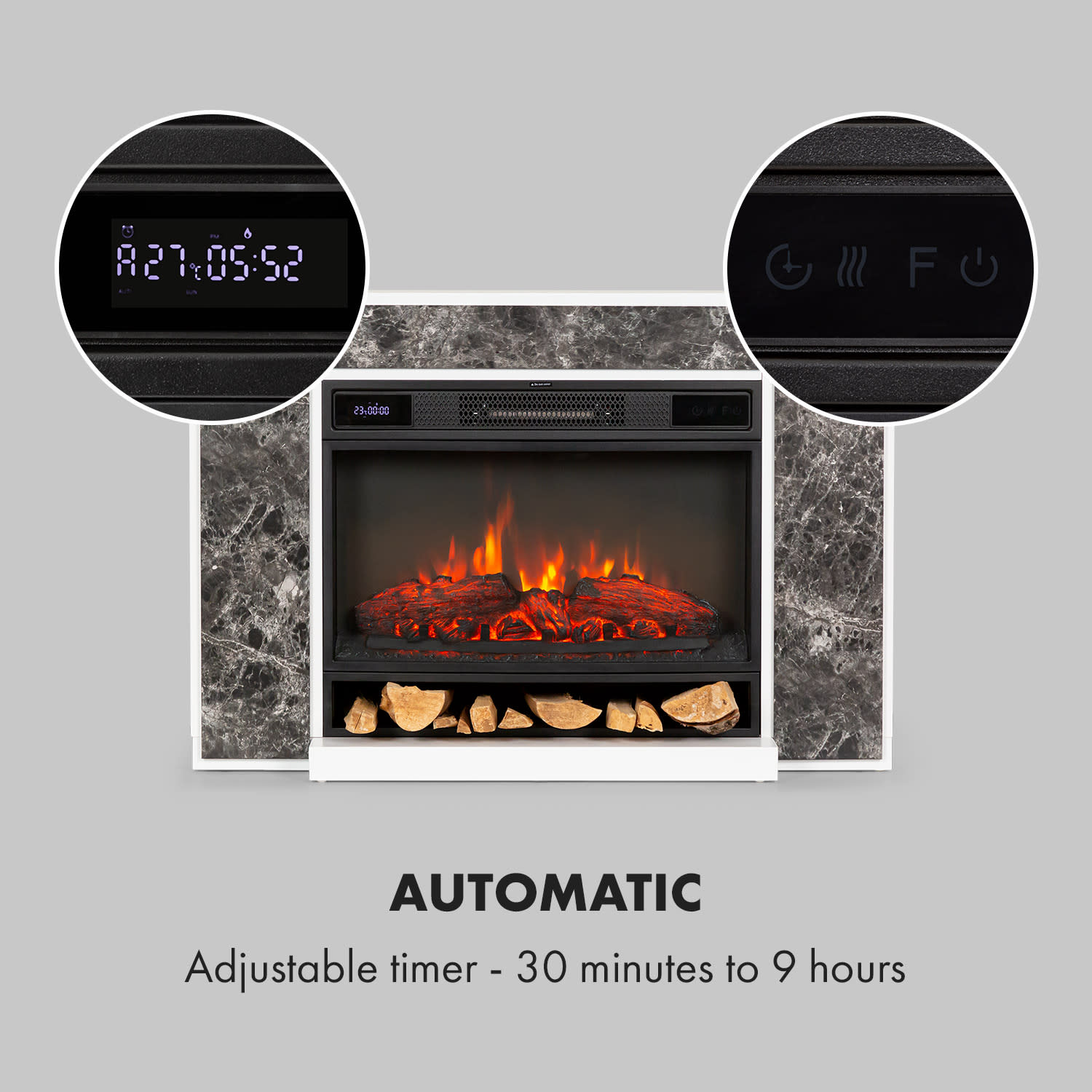 Klarstein Vulsini Nightfall, elektrický krb, 1900 W, LED technológia, diaľkové ovládanie, sivý – Obrázok 3