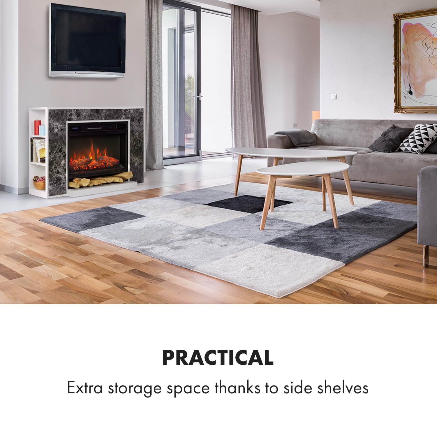 Klarstein Vulsini Nightfall, elektrický krb, 1900 W, LED technológia, diaľkové ovládanie, sivý – Obrázok 4