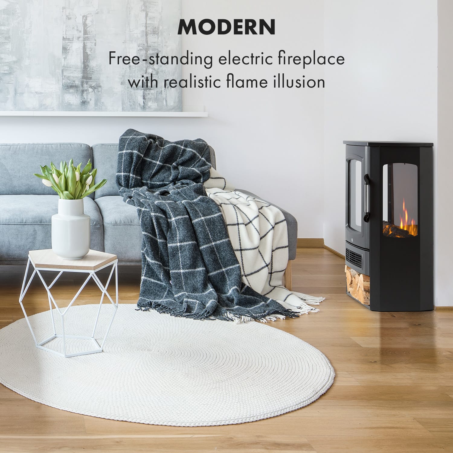 Klarstein Bormio Panorama, elektrický krb, 1000/2000 W, termostat, čierny – Obrázok 2