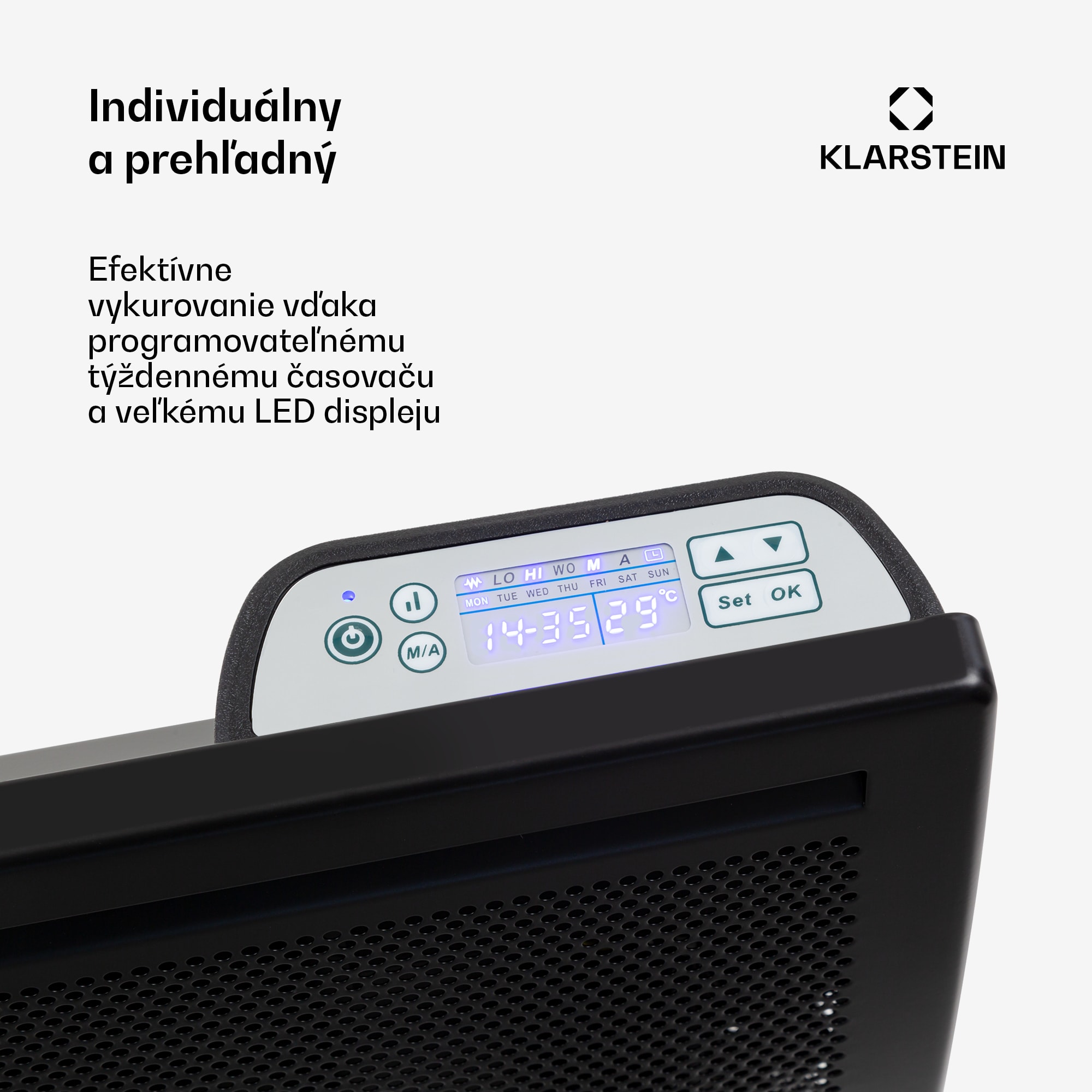 Klarstein Hot Spot Slimcurve Double Wave, konvektor, ohrievač 2 v 1, 1000 W, týždenný časovač, čierny – Obrázok 5