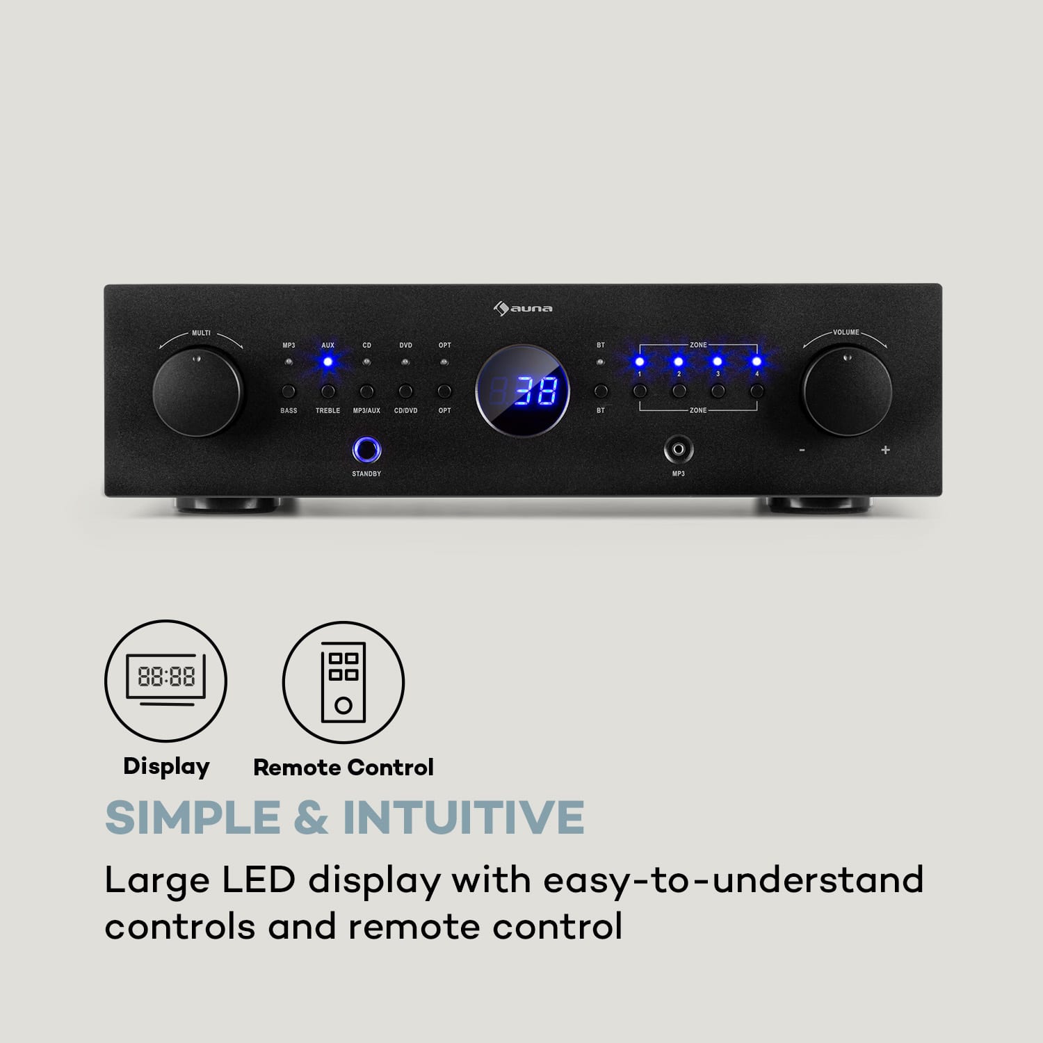 Auna AMP-CD950 DG, digitálny viackanálový zosilňovač, 8 x 100 W, BT, opt. vstup, diaľkový ovládač – Obrázok 5