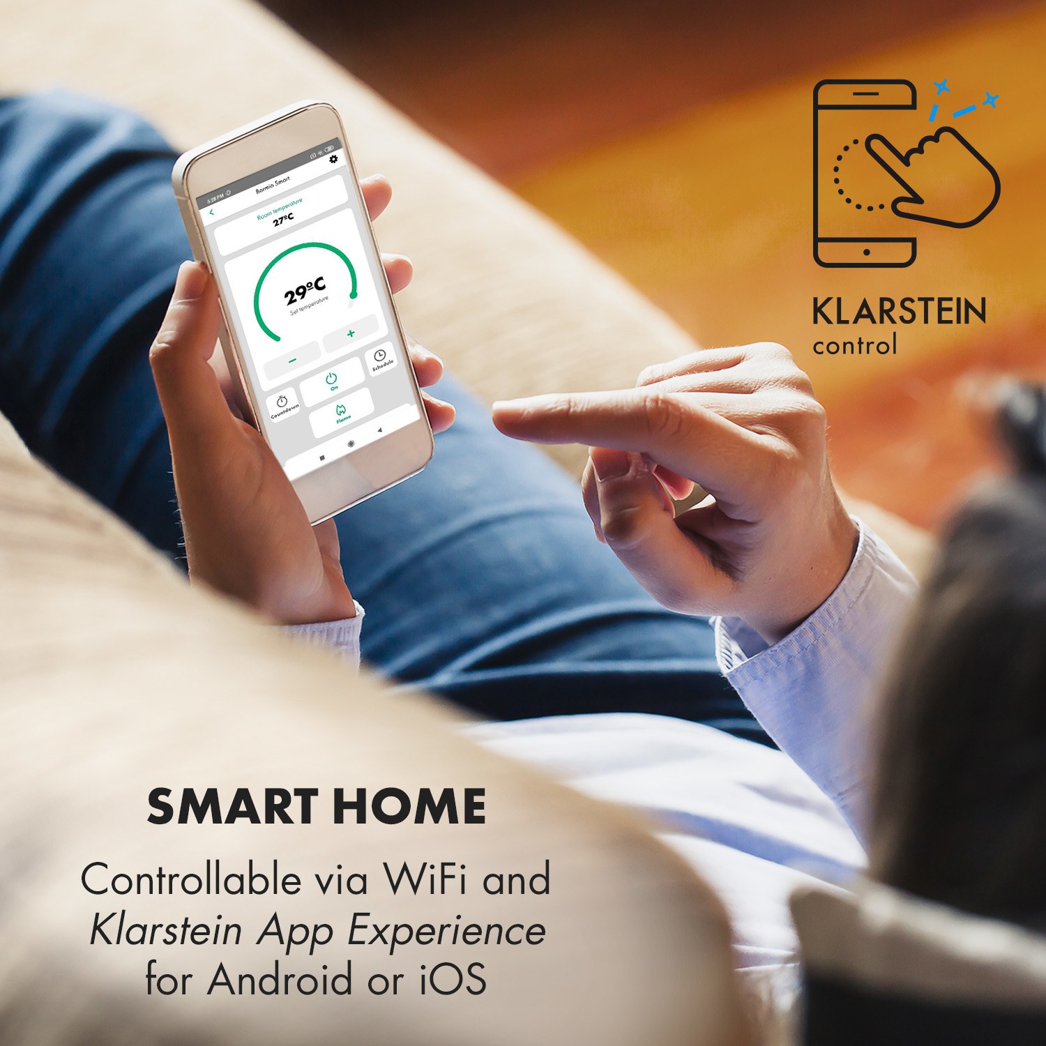 Klarstein Bormio S Smart, elektrický krb, 950/1800 W, termostat, týždenný časovač, čierny – Obrázok 2