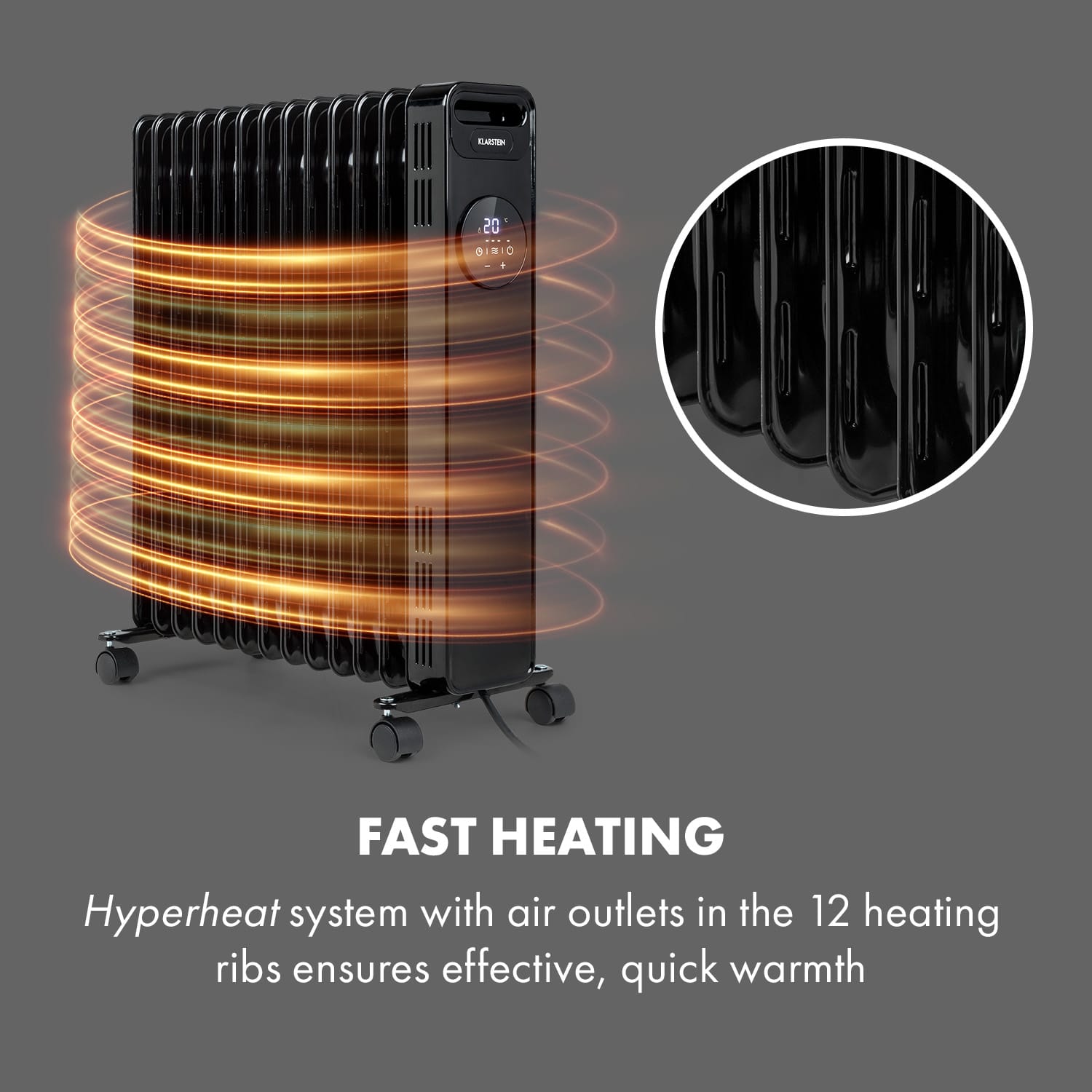 Klarstein Thermaxx Heatstream, olejový radiátor, 2500 W, 5-35 °C, 24-hod. časovač, čierny – Obrázok 4