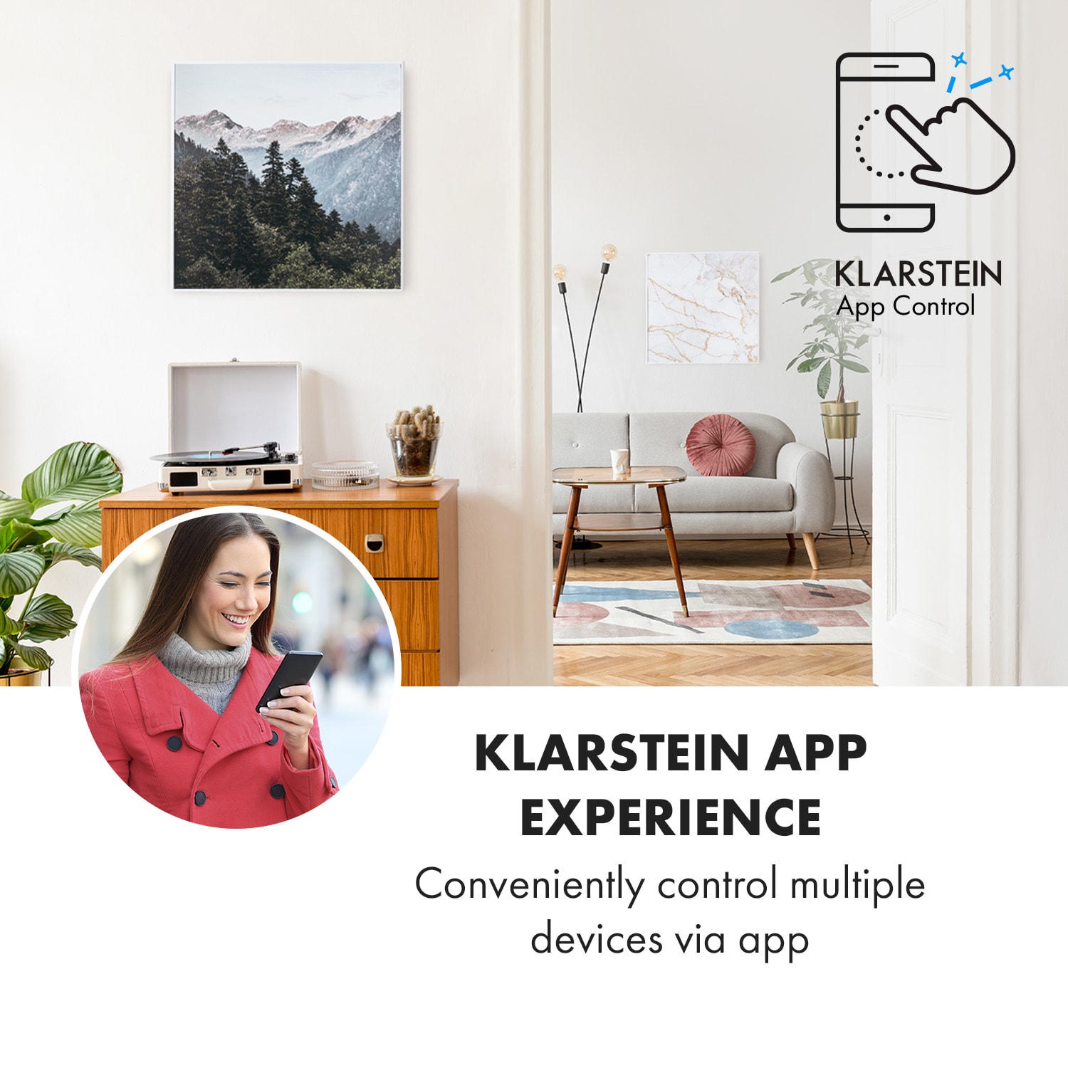 Klarstein Wonderwall Air Art Smart, infračervený ohrievač, 60 x 60 cm, 350 W, aplikácia, hora – Obrázok 2