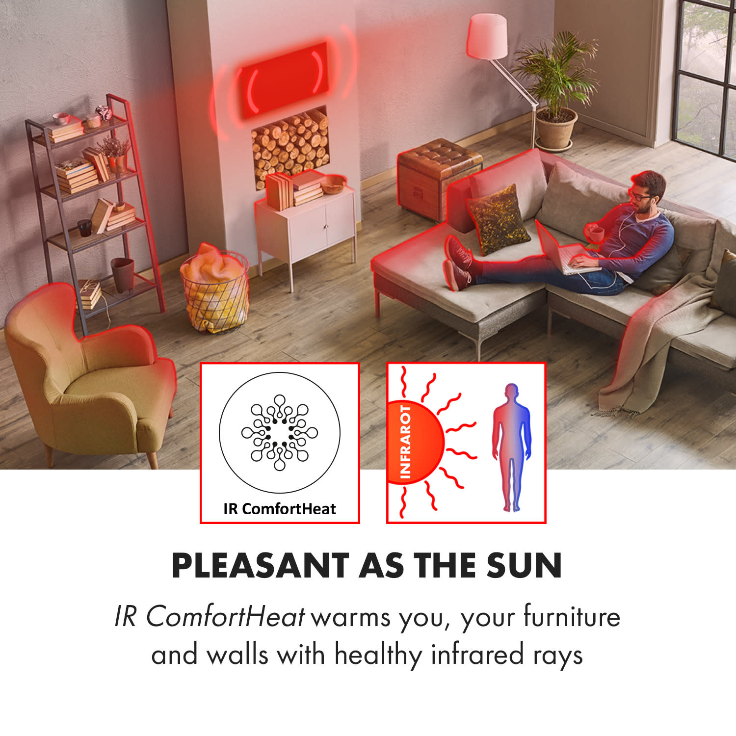 Klarstein Wonderwall Air Art Smart, infračervený ohrievač, 80 x 60 cm, 500 W, modré vlny – Obrázok 3