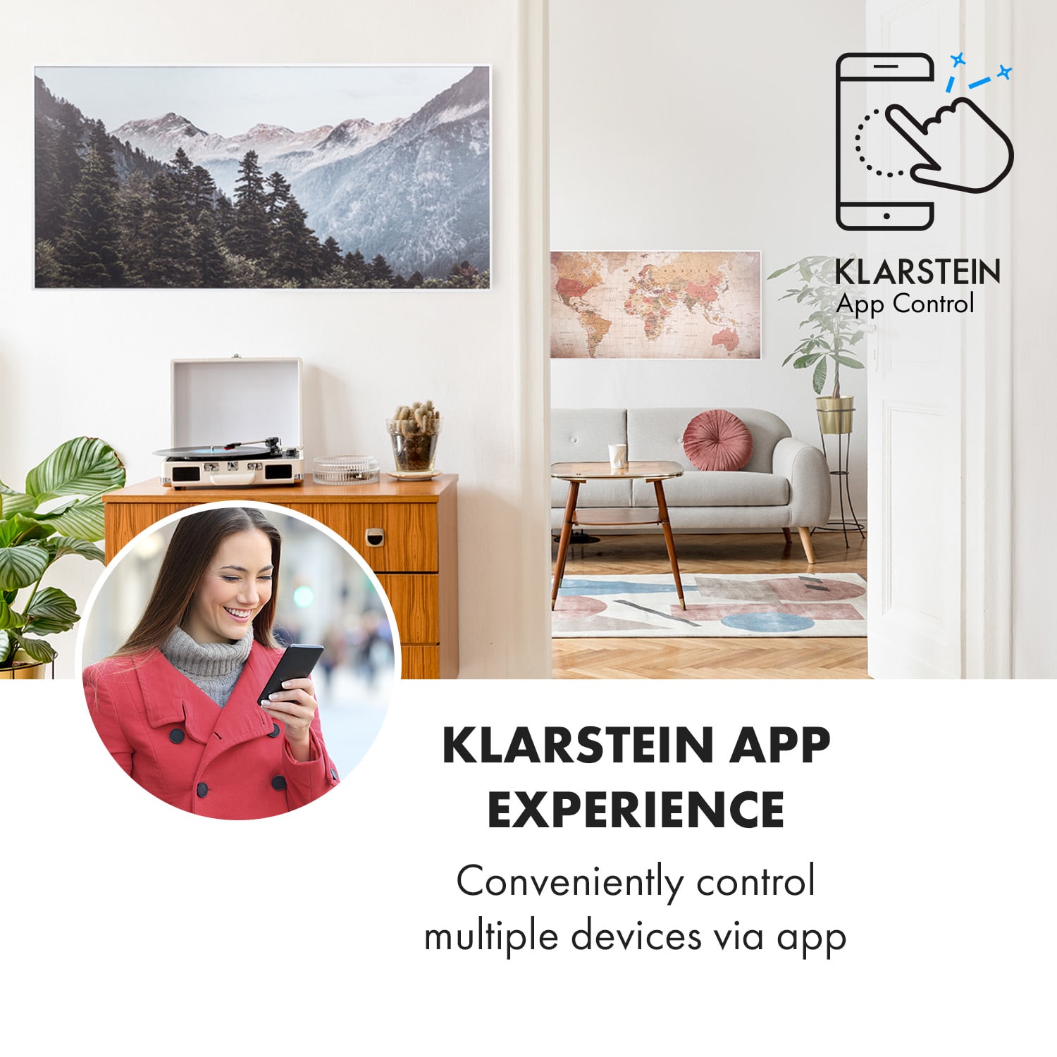 Klarstein Wonderwall Air Art Smart, infračervený ohrievač, 120 x 60 cm, 700 W, aplikácia, hora – Obrázok 2