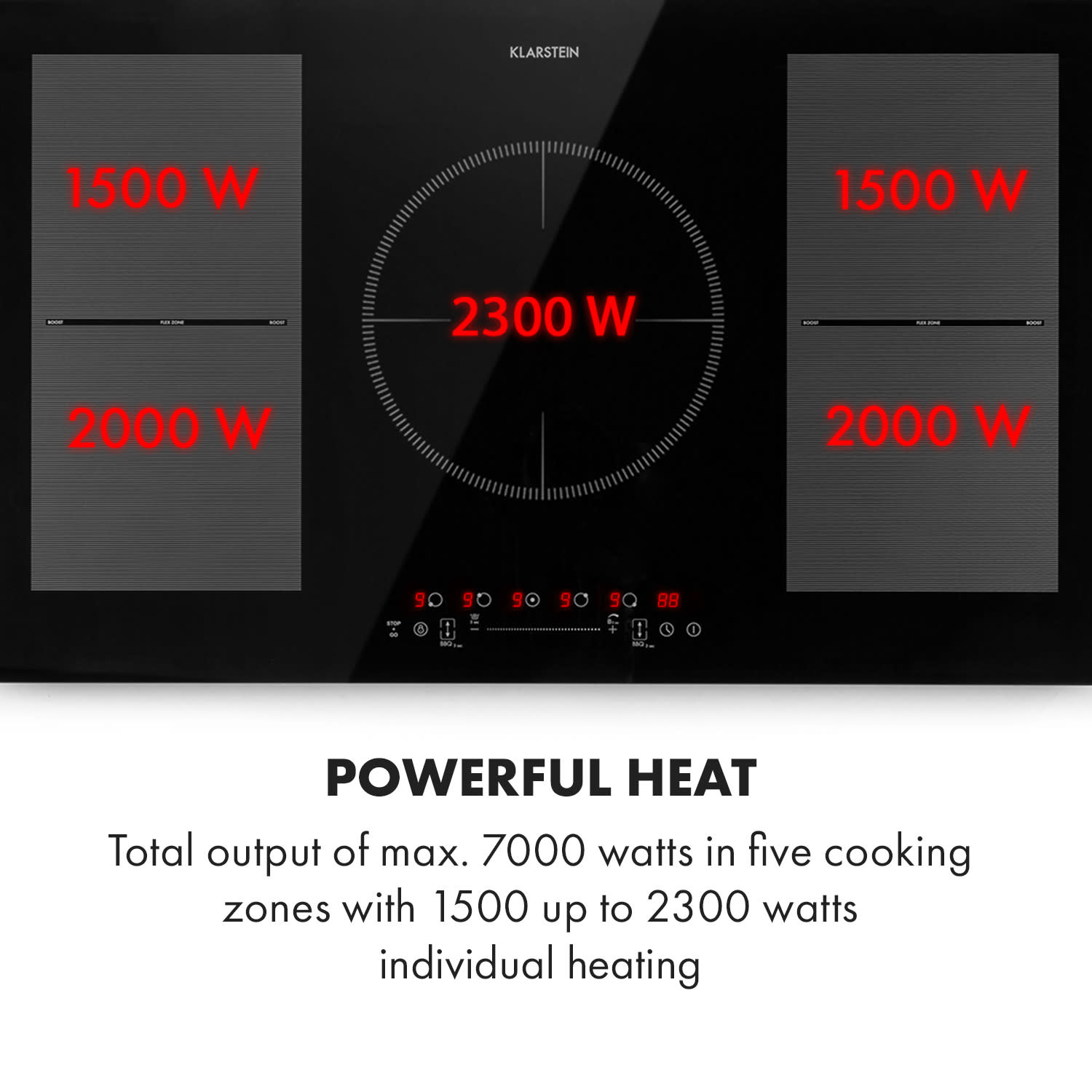 Klarstein Delicatessa 90 Flex, vstavaná indukčná varná doska, 7400 W, 5 zón, samostatná – Obrázok 4