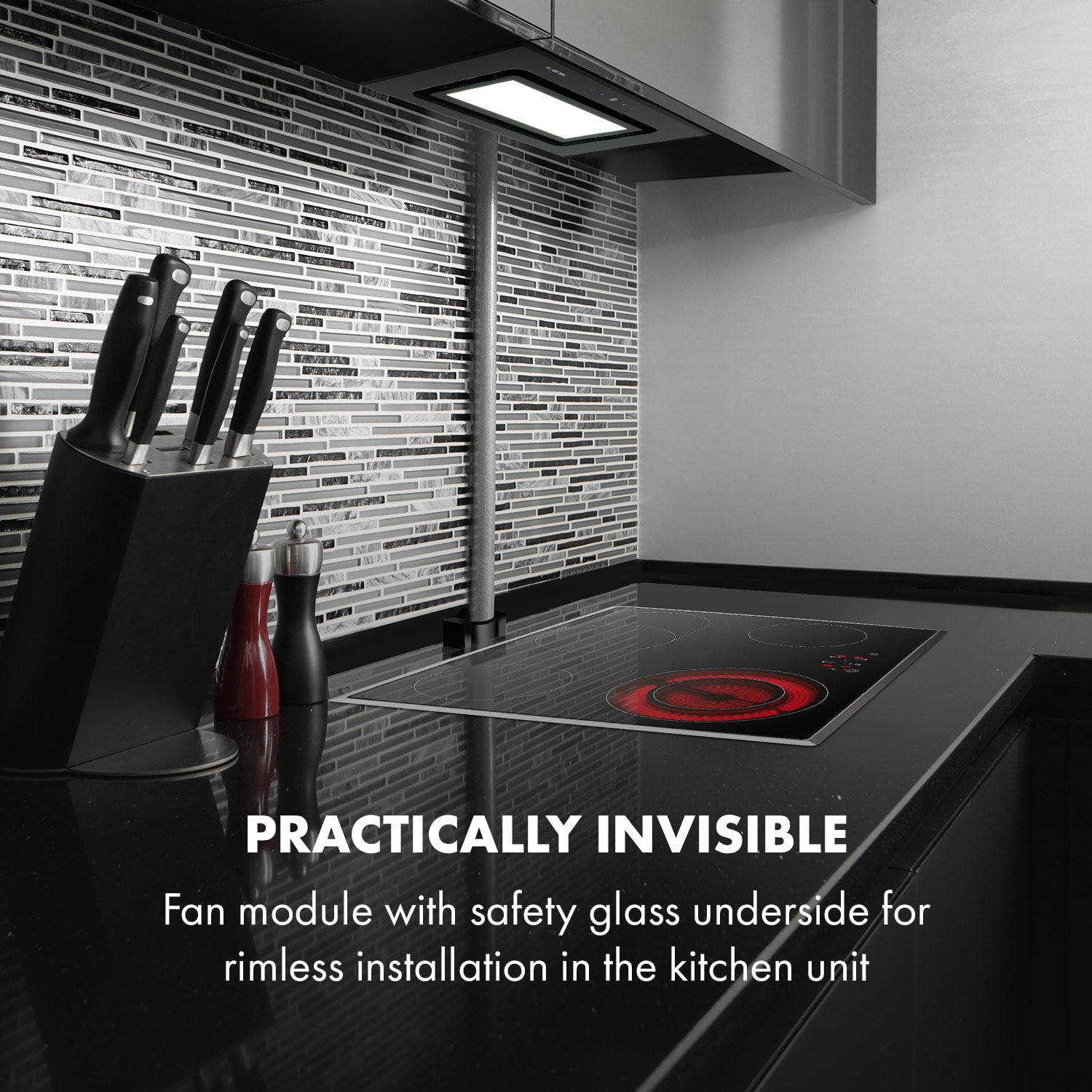 Klarstein Hektor Brilliant Edition, digestor, 52 cm, vstavaný, 506 m³/h, dotykové ovládanie, sklo, čierny – Obrázok 2