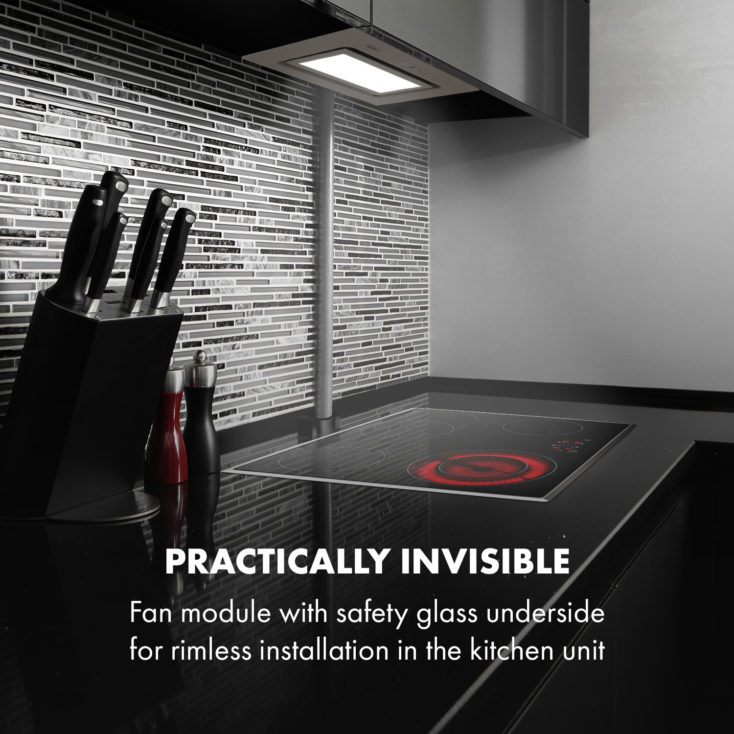 Klarstein Hektor Brilliant Edition, digestor, 52 cm, vstavaný, 506 m³/h, dotykové ovládanie, sklo, biely – Obrázok 2