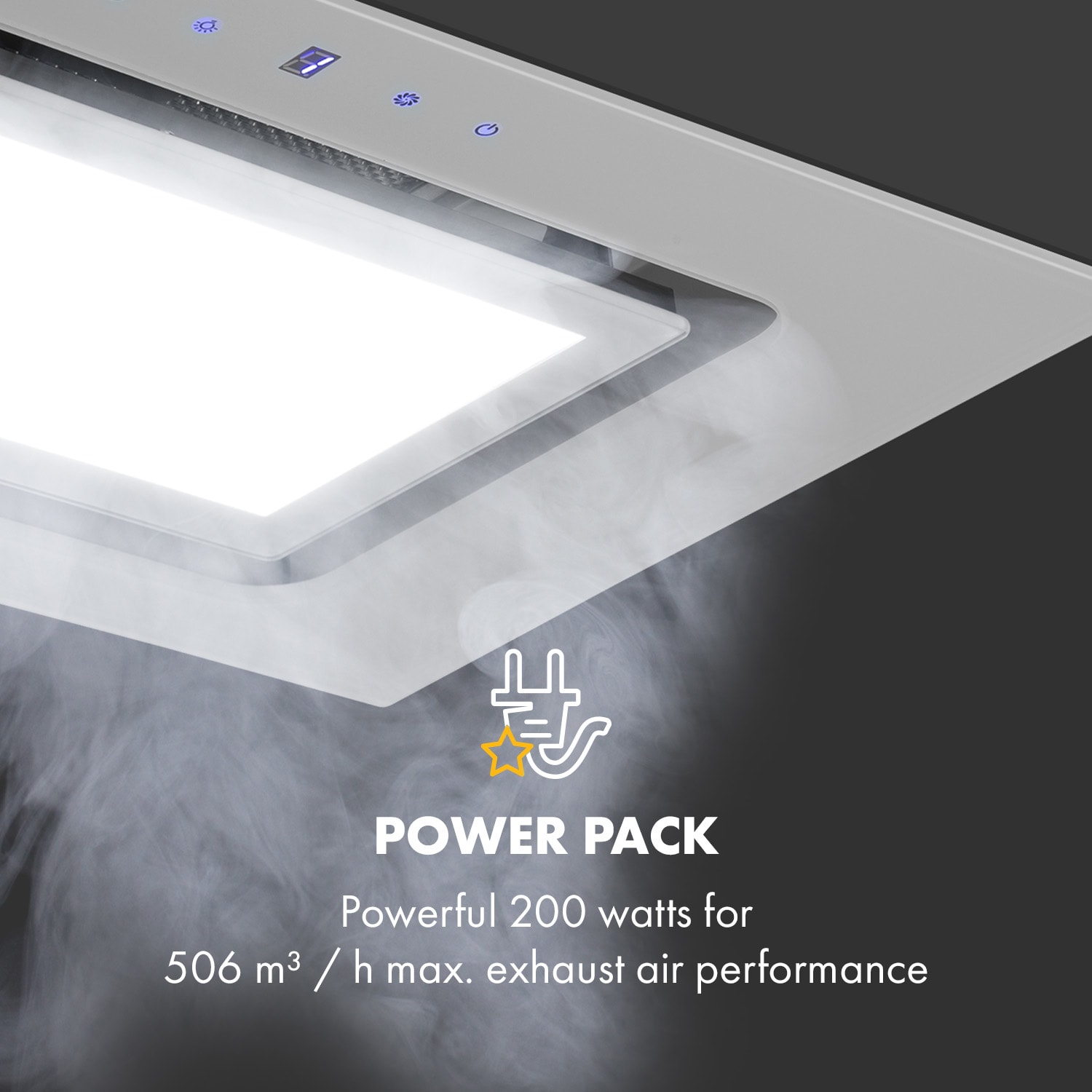 Klarstein Hektor Brilliant Edition, digestor, 52 cm, vstavaný, 506 m³/h, dotykové ovládanie, sklo, biely – Obrázok 3