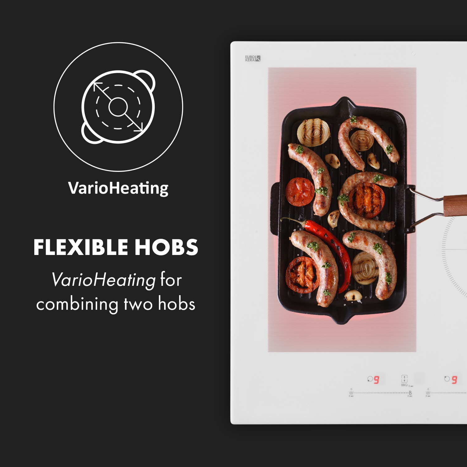 Klarstein Delicatessa 77 Hybrid, vstavaná indukčná varná doska, 7000 W, 4 zóny – Obrázok 3