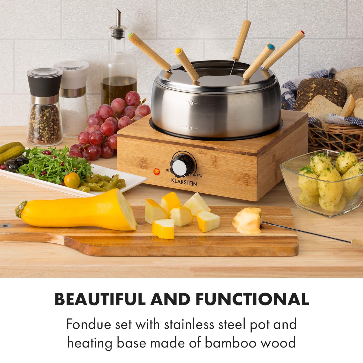 Klarstein Bambus, fondue, 800 W, hrniec z ušľachtilej ocele – Obrázok 2
