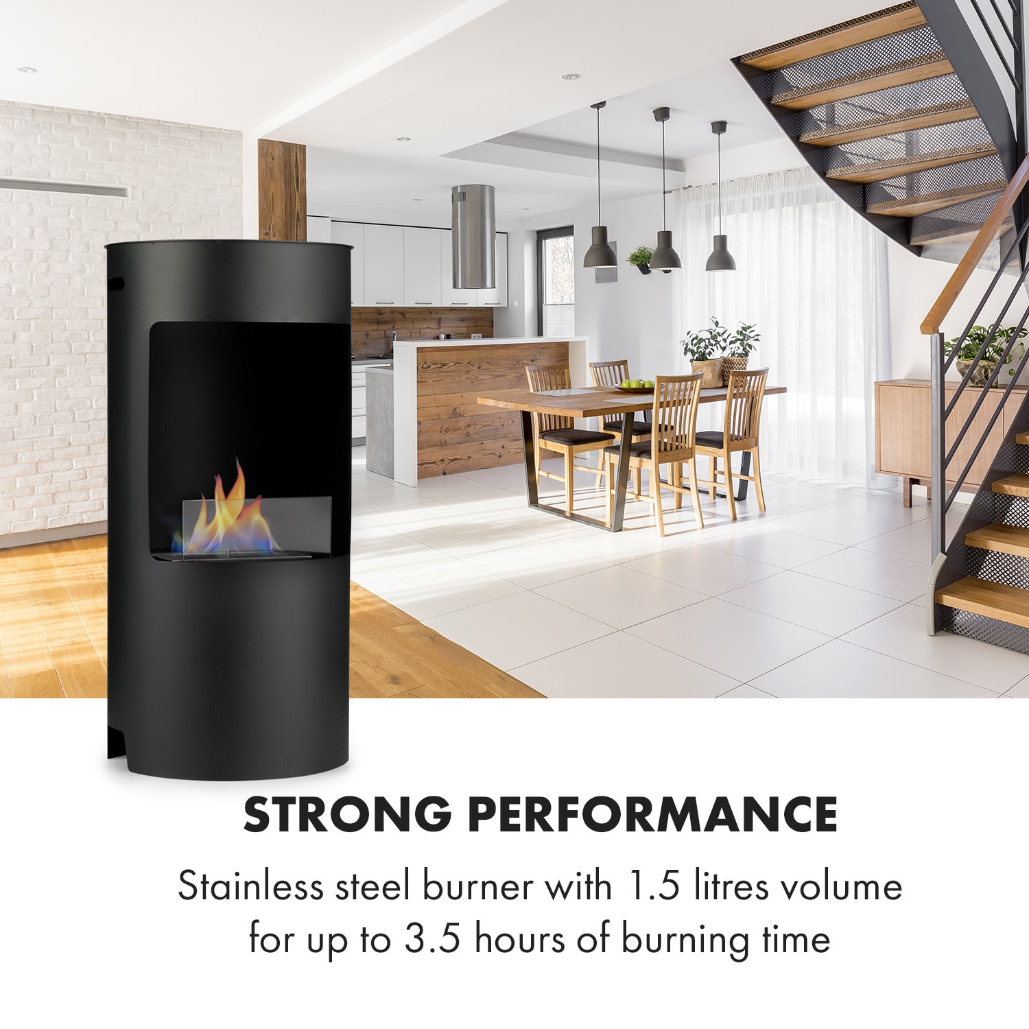 Klarstein Phantasma Niro, etanolový krb, bezpečnostný horák, hasiaca pomôcka, doba horenia 3,5 h – Obrázok 5