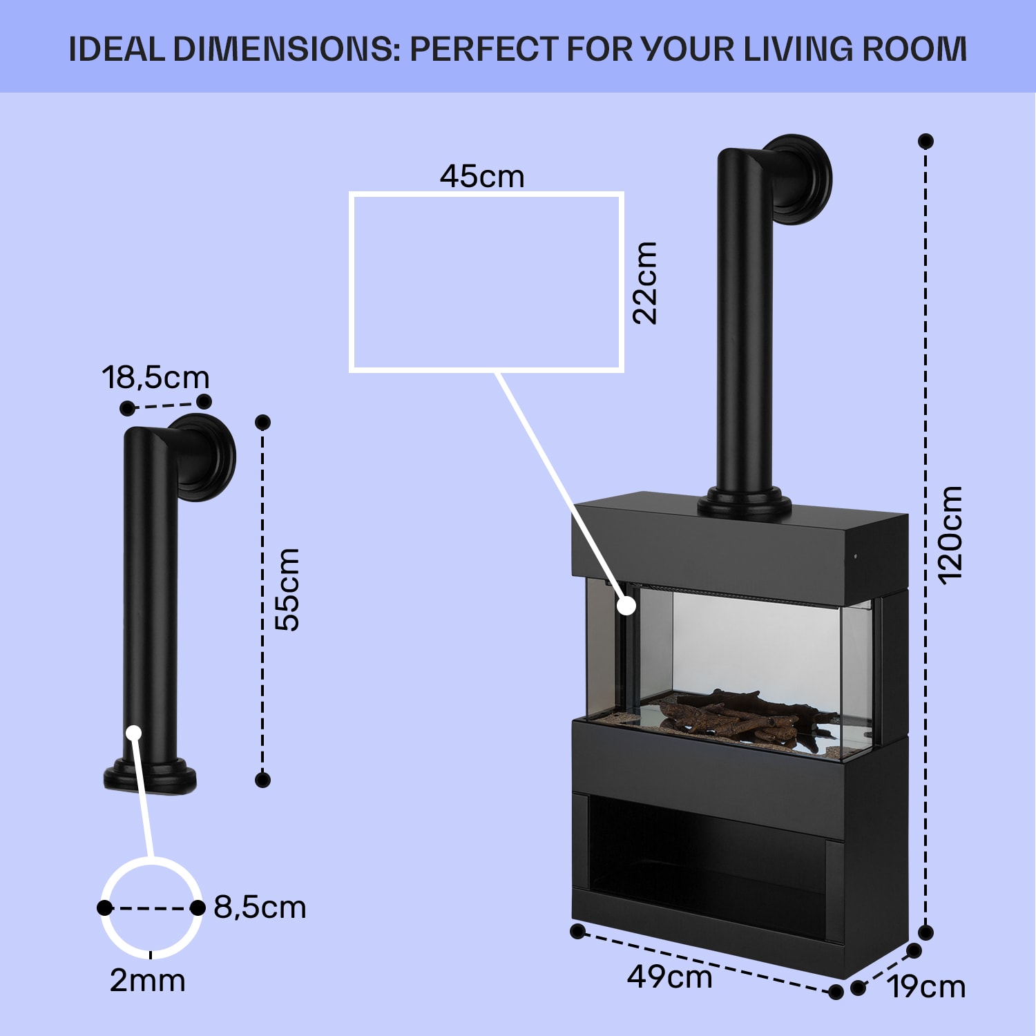 Klarstein Zermatt, elektrický krb, 900/1800 W, ilúzia plameňa, dymová rúra, cierna – Obrázok 5