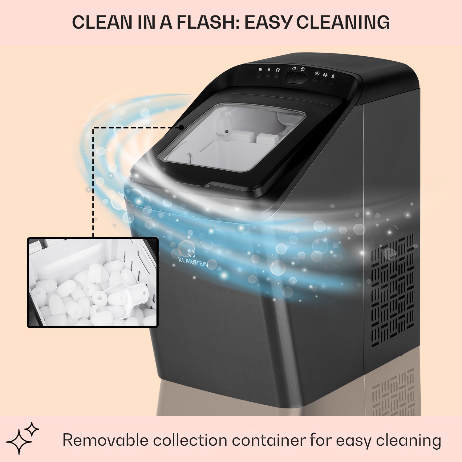 Klarstein Partytime, výrobník ľadu, číry ľad, 15kg/24h, ušľachtilá oceľ – Obrázok 5