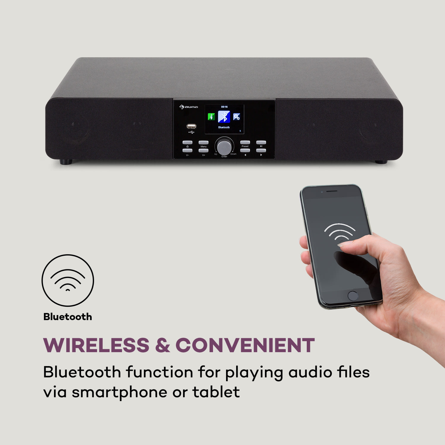 Auna Stealth Base Connect Soundbase, Bluetooth, internet/DAB+FM, USB, AUX – Obrázok 3