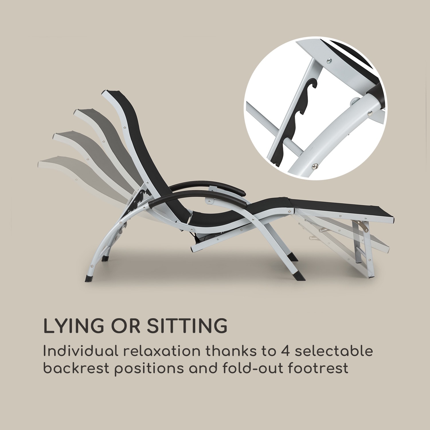 Blumfeldt Sunnyvale, lehátko, s podnožkou, hliník, 4 úrovne – Obrázok 4