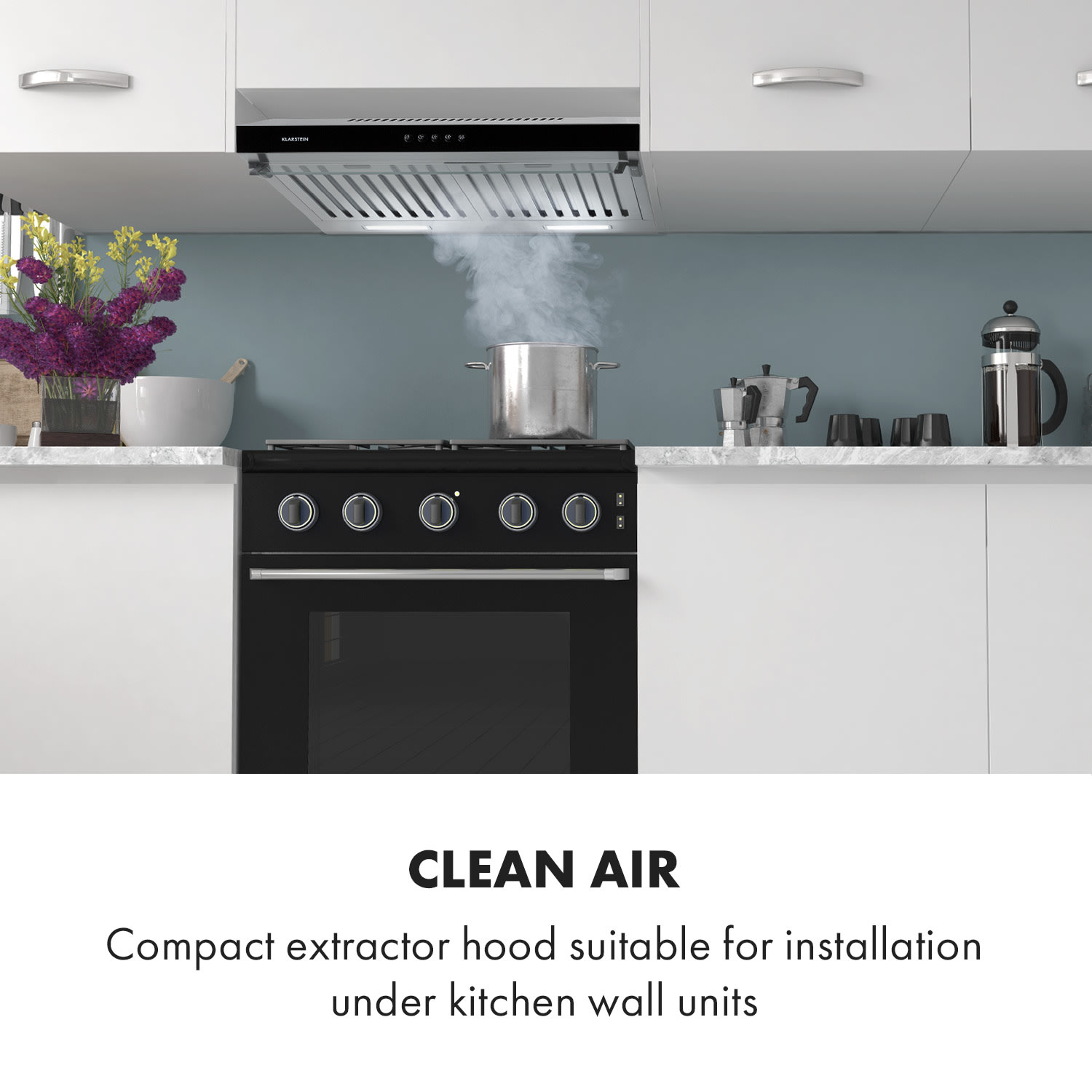 Klarstein Corvette Americana, digestor, 60 cm, podskrinkový, 306 m³/h, nehrdzavejúca oceľ, čierny – Obrázok 2
