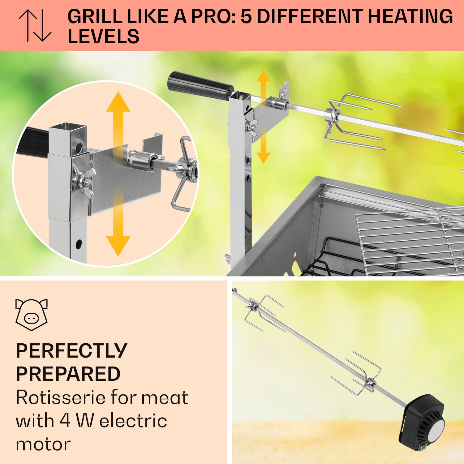 Klarstein Sauenland Mini, rotačný gril s ražňom, otočný špíz, 4 W, 12 kg max., ušľachtilá oceľ – Obrázok 3