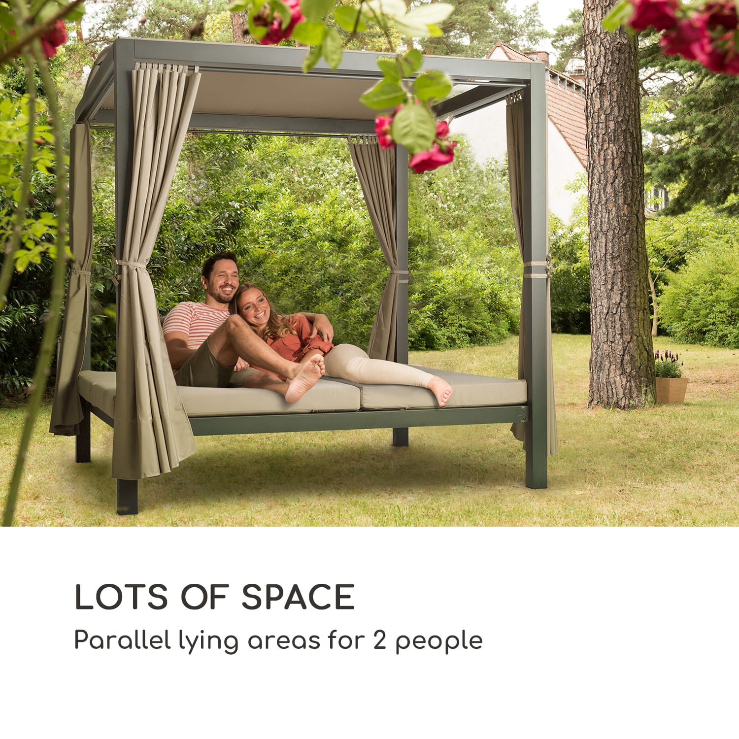 Blumfeldt Eremitage Double XL, ležadlo, pre 2 osoby, oceľový rám, slnečná strecha, závesy – Obrázok 3