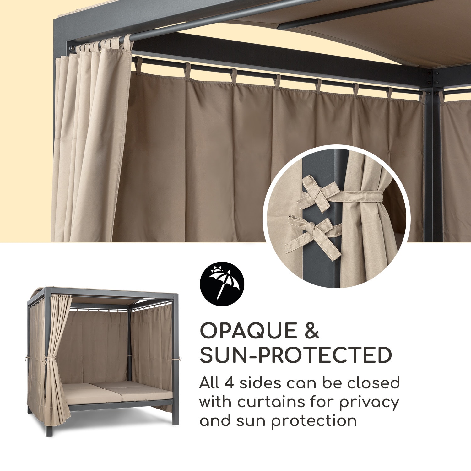 Blumfeldt Eremitage Double XL, ležadlo, pre 2 osoby, oceľový rám, slnečná strecha, závesy – Obrázok 4