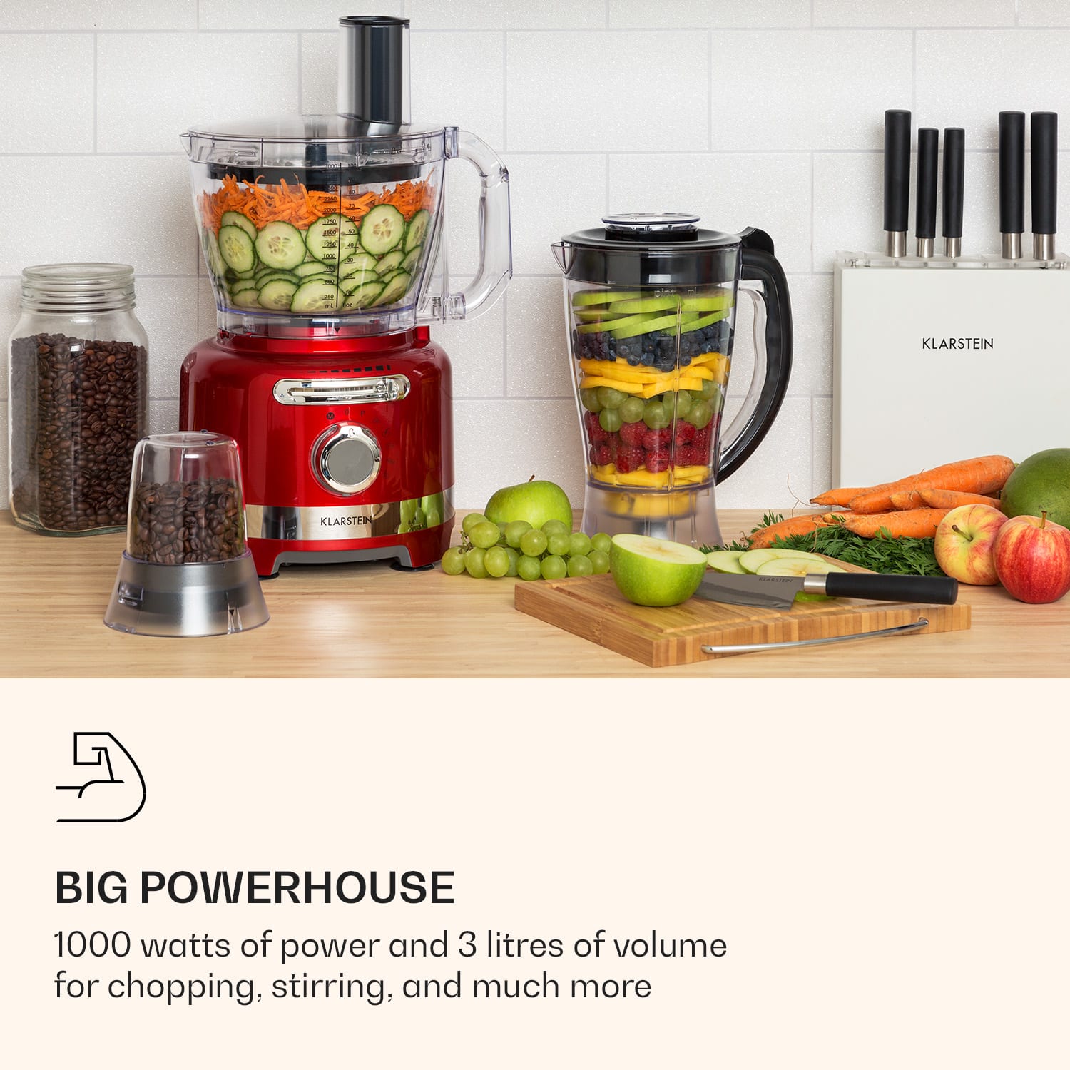 Klarstein Luca, multifunkčný mixér, 1000 W, 3 l, bezstupňové nastavenie rýchlosti, 6 režimov – Obrázok 2