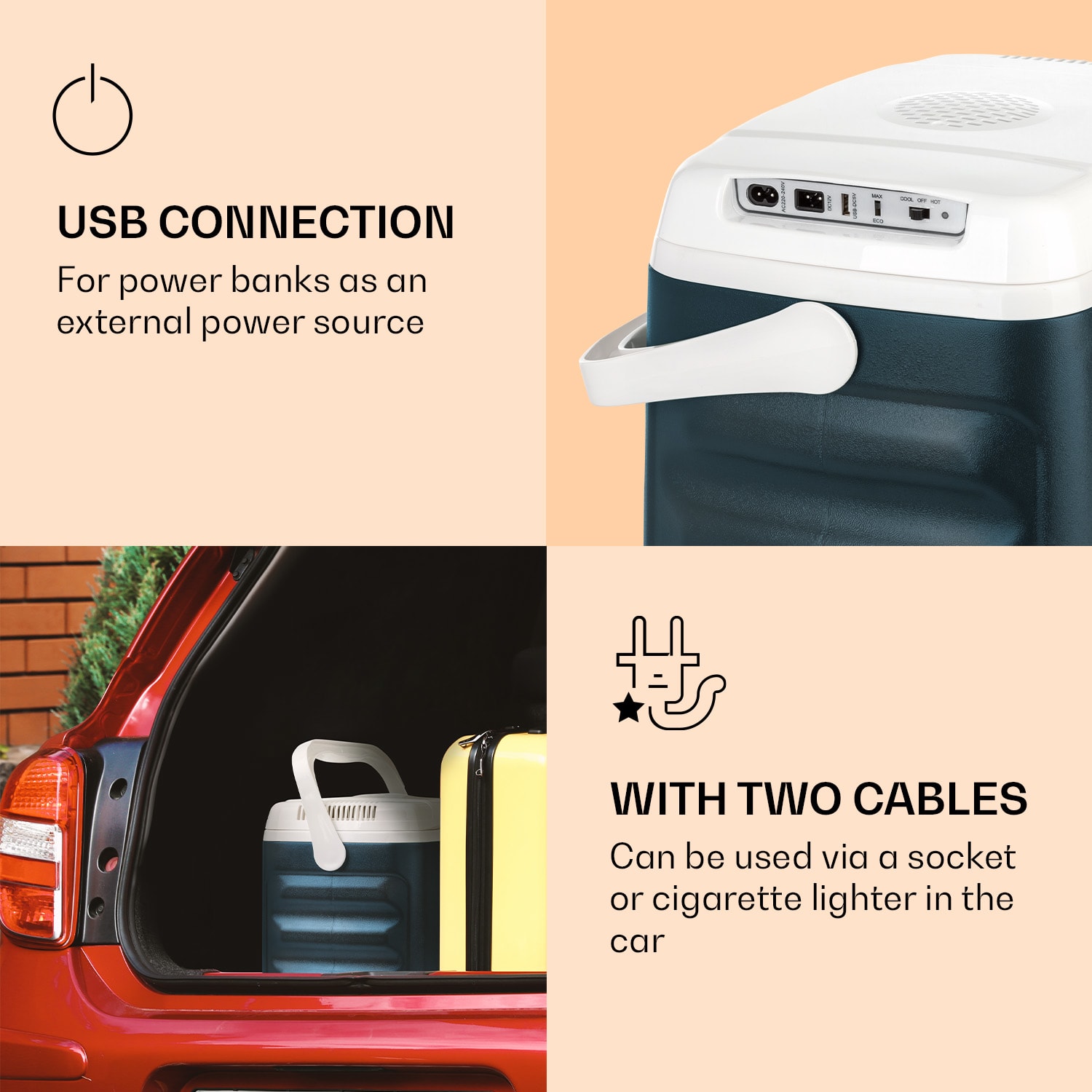 Klarstein BeerBelly 21, autochladnička, elektrický chladiaci box, funkcia chladenia a udržiavania tepla, USB port, režim ECO – Obrázok 3