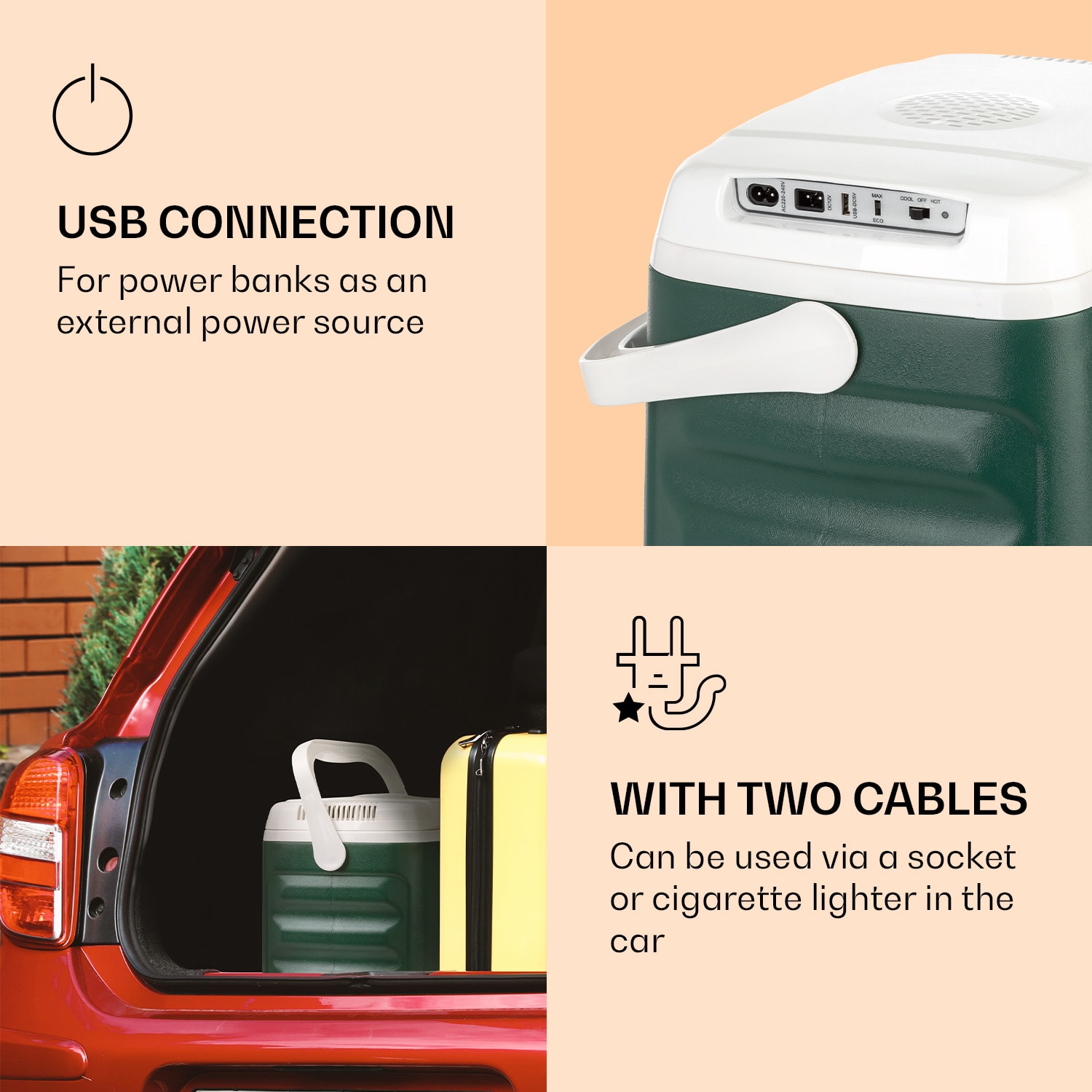 Klarstein BeerBelly 21, autochladnička, elektrický chladiaci box, funkcia chladenia a udržiavania tepla, USB port, režim ECO – Obrázok 3