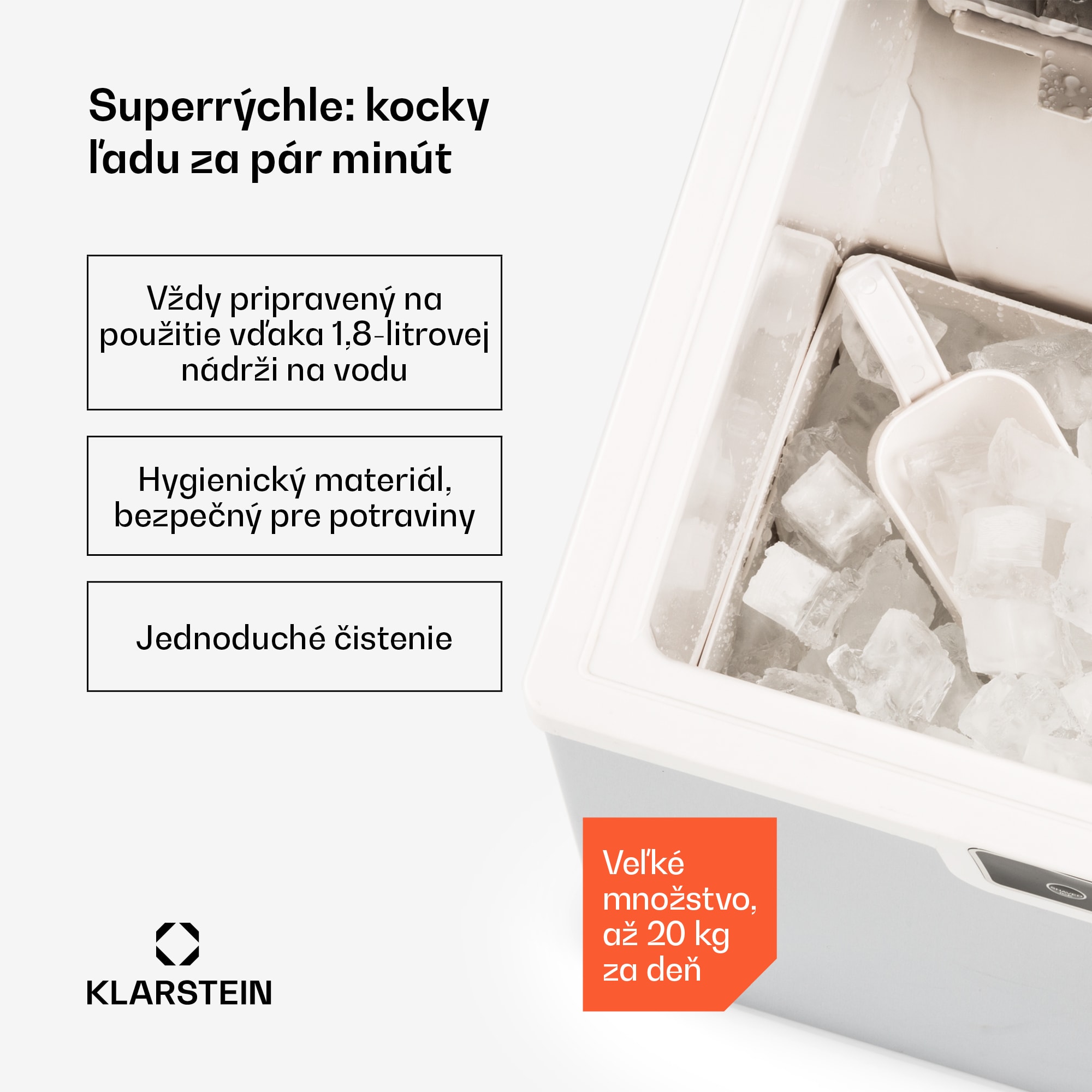 Klarstein Icefestival Cube, výrobník ľadu, 195 W, nádrž 1,9 l, 20 kg/24 h – Obrázok 2