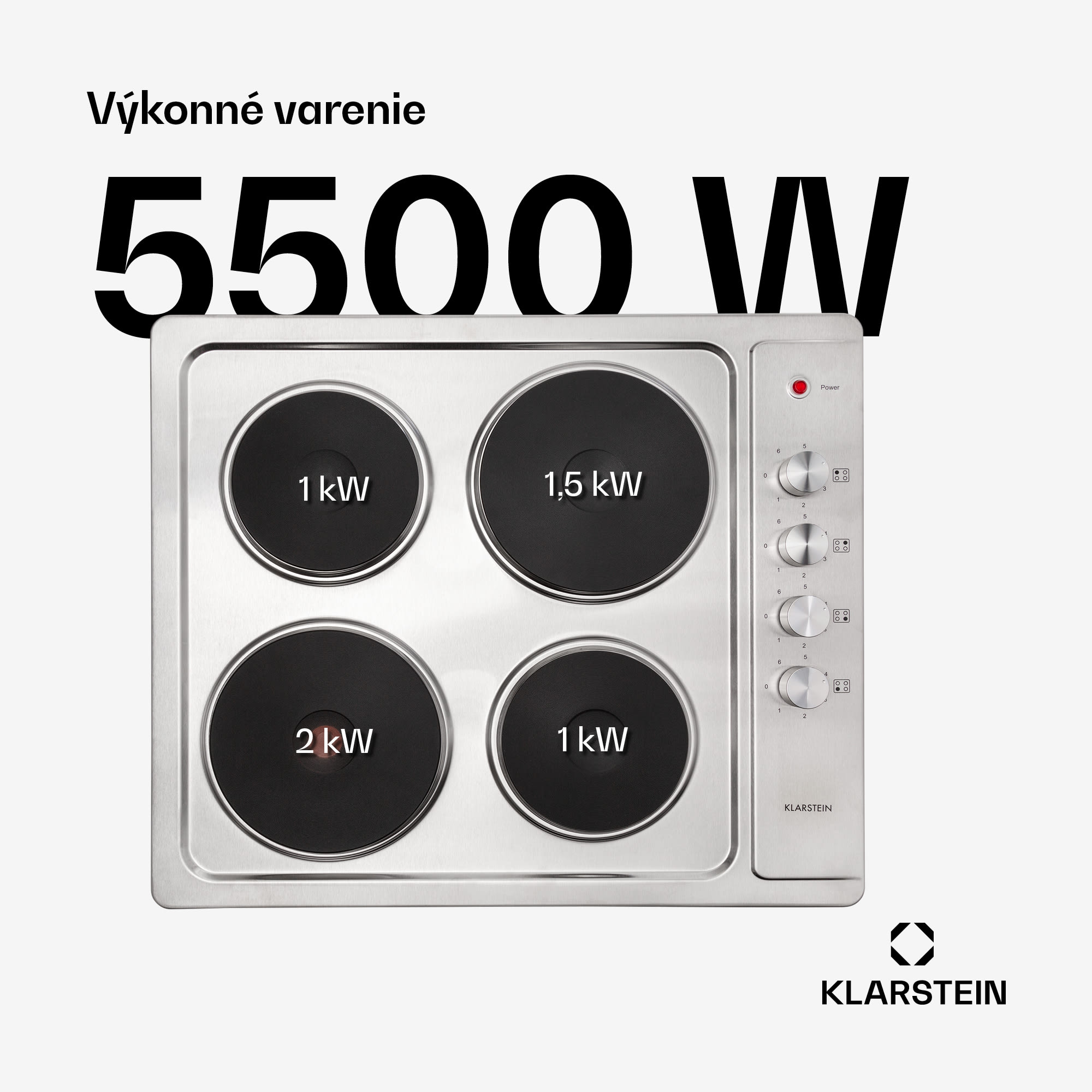 Klarstein Appetito 4, elektrická varná doska, 5500 W, 4 platne, 6 stupňov výkonu, nehrdzavejúca oceľ – Obrázok 3