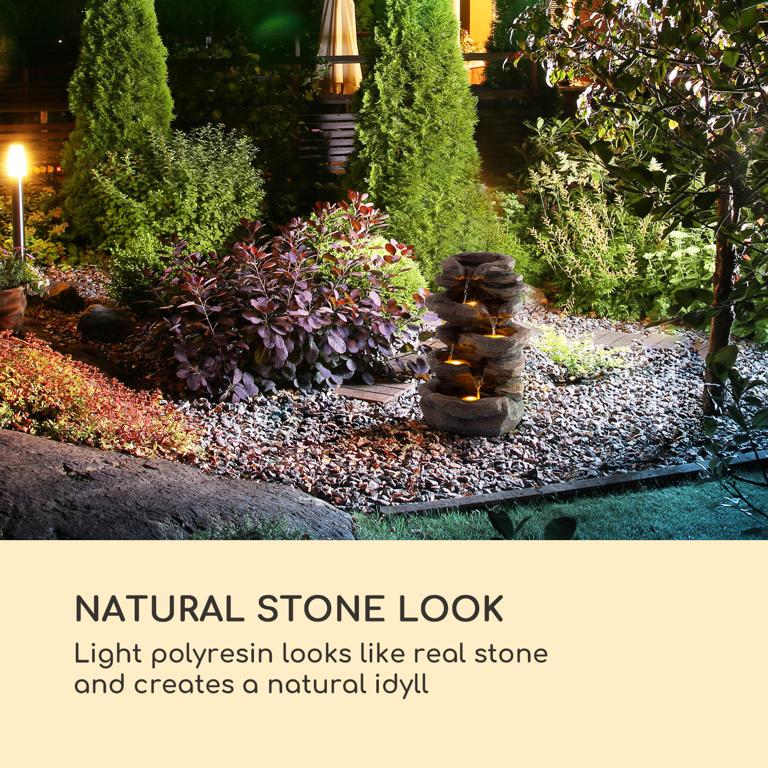 Blumfeldt Stonehenge, solárna fontána, LED osvetlenie, polyresin, lítiovo-iónový akumulátor – Obrázok 3