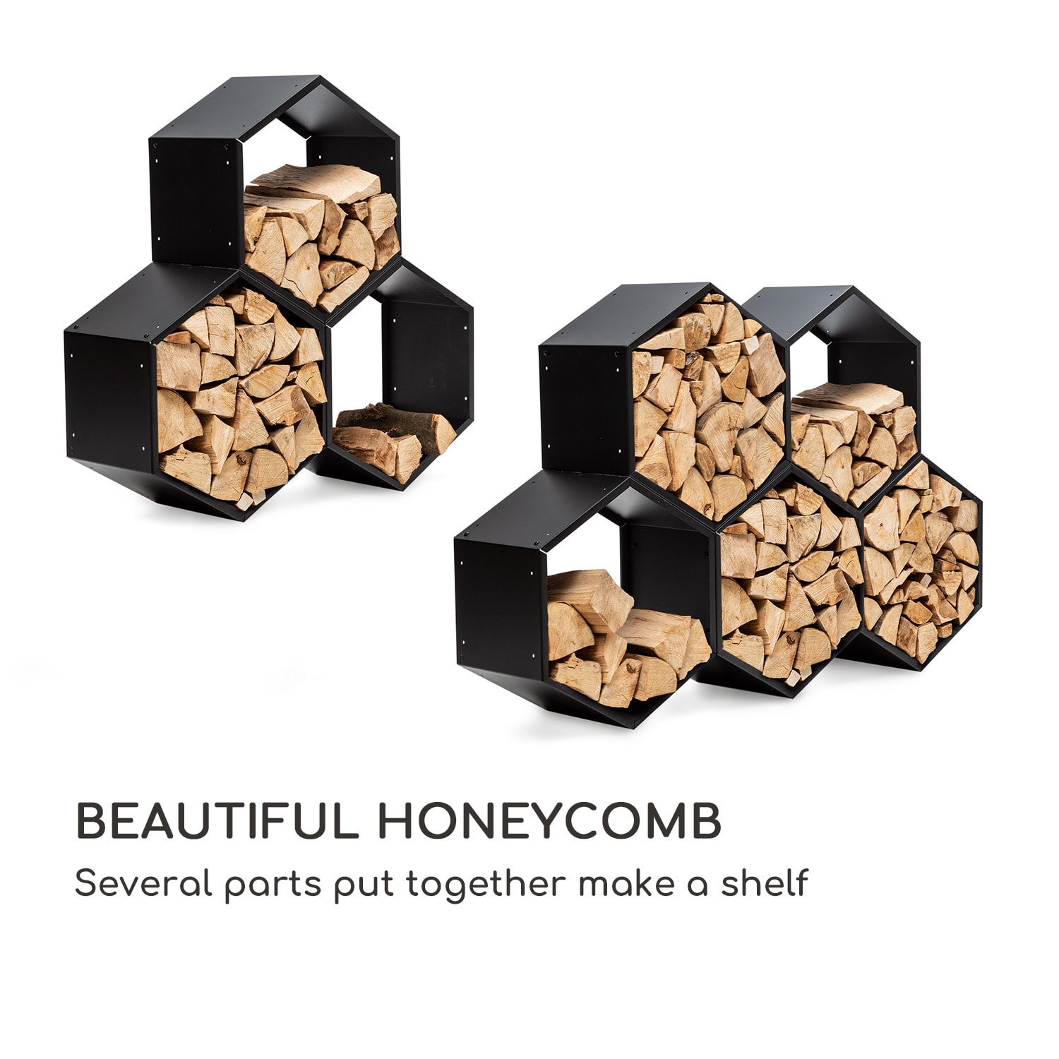 Blumfeldt Hexawood Black, stojan na drevo, šesťuholníkový tvar, 50,2 × 58 × 32 cm – Obrázok 4