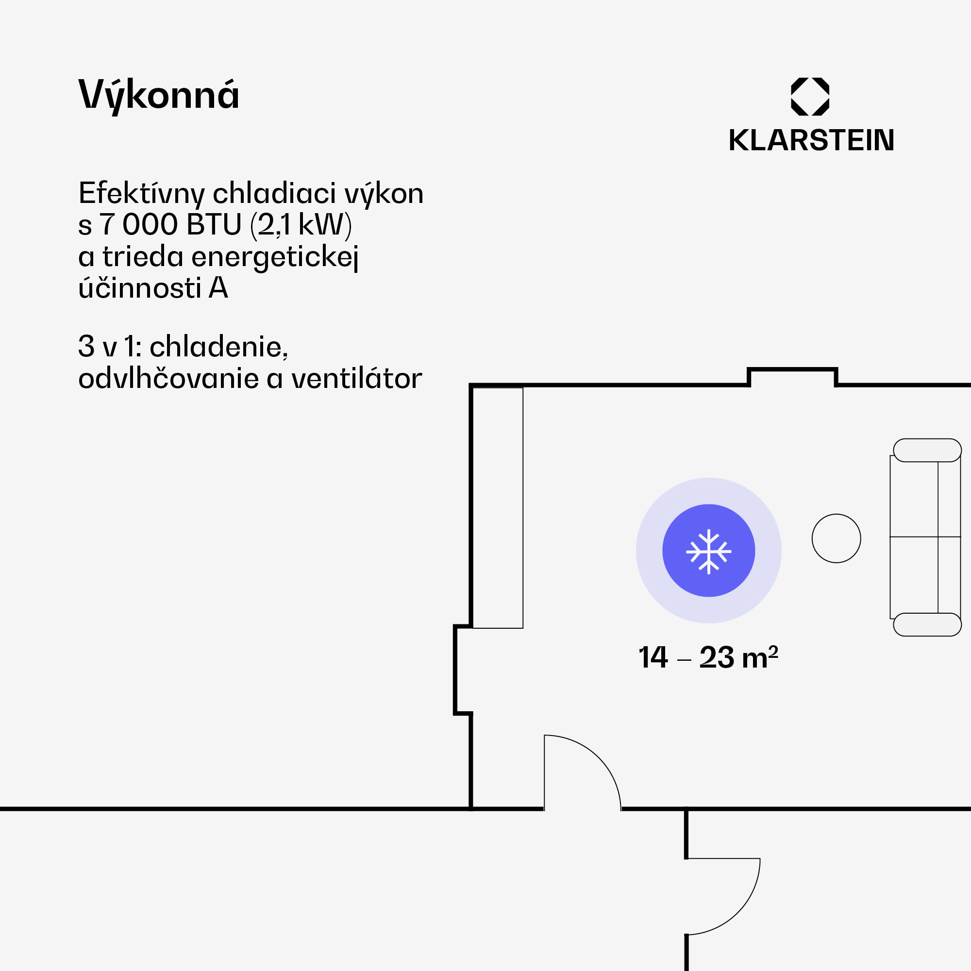 Klarstein Metrobreeze New York Smart 7k, mobilná klimatizácia, 7000 BTU/2,1 kW, A, diaľkový ovládač – Obrázok 3