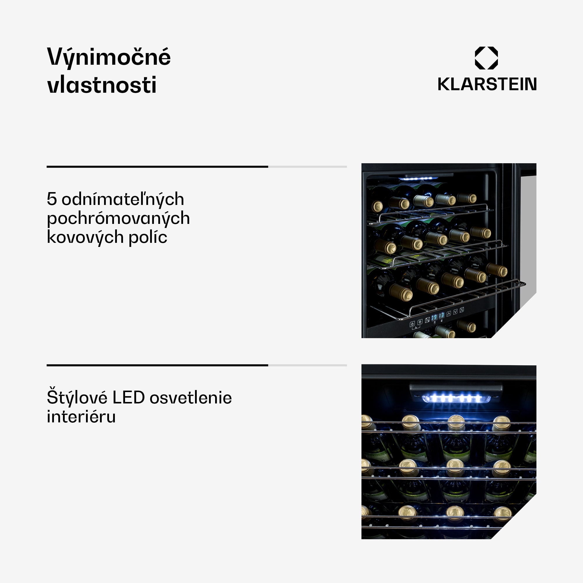 Klarstein Shiraz 29 Duo, vinotéka, 80 l, 29 fliaš, 2 zóny, 5–22°C, dotykové ovládanie, čierna – Obrázok 4