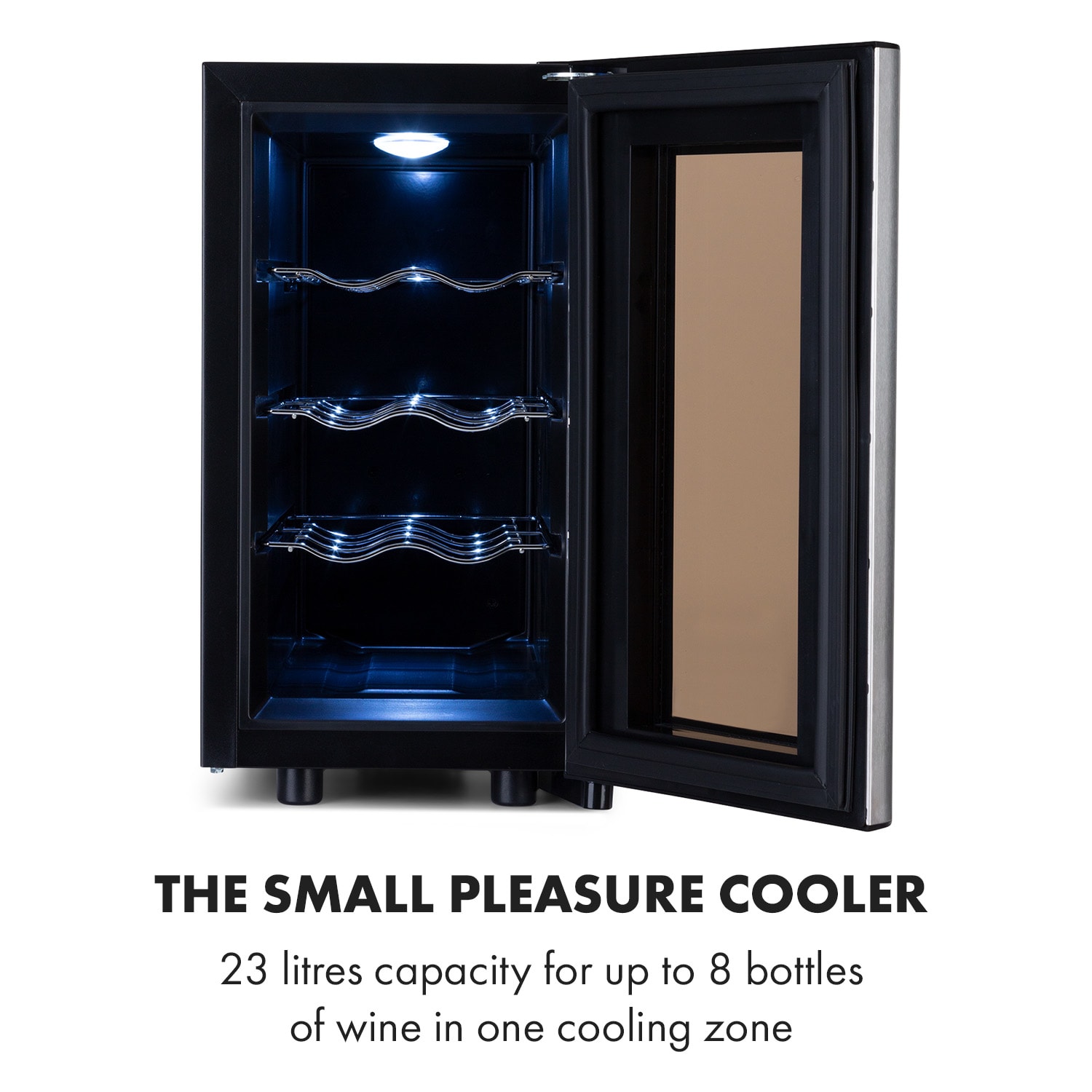 Klarstein Reserva 8 Slim Uno, vinotéka, 23 l, 8 fliaš, 11–18°C, 26 dB, nehrdzavejúca oceľ – Obrázok 3