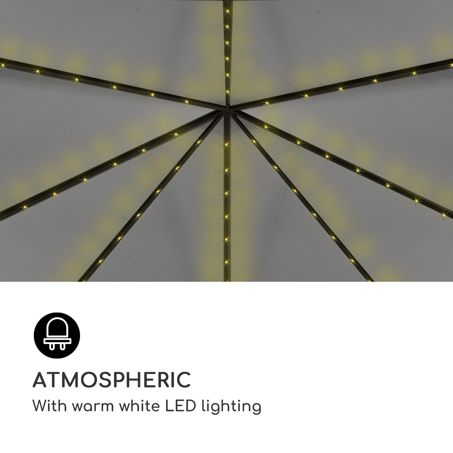 Blumfeldt Pantheon Solid Sky Ambient Solar, altánok, sivá strecha, 3 x 3 m, polykarbonát, hliník – Obrázok 3