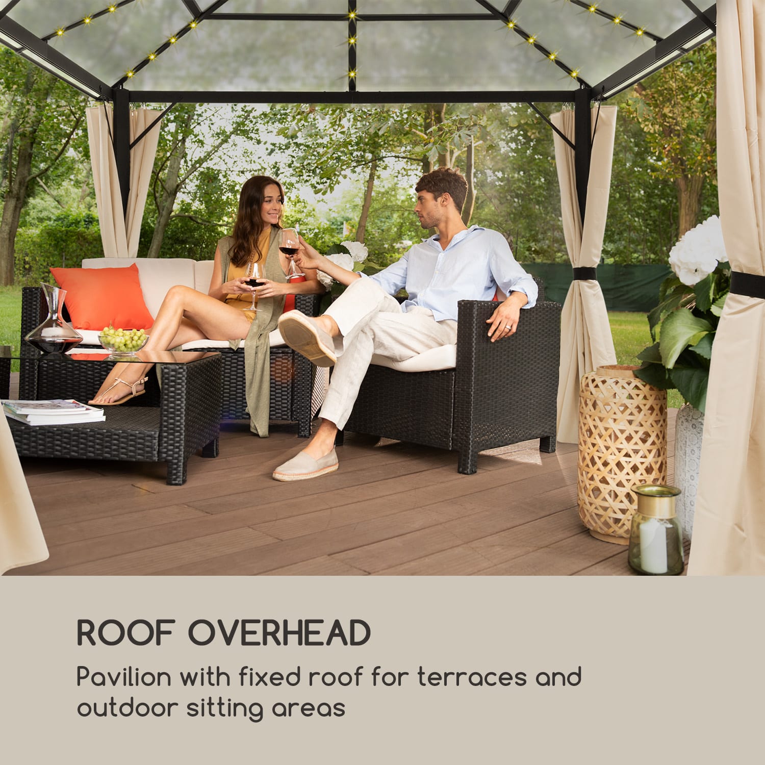 Blumfeldt Pantheon Solid Sky Ambient Solar, altánok so strechou, 3 x 4 m, polykarbonát, hliník, osvetlený – Obrázok 2