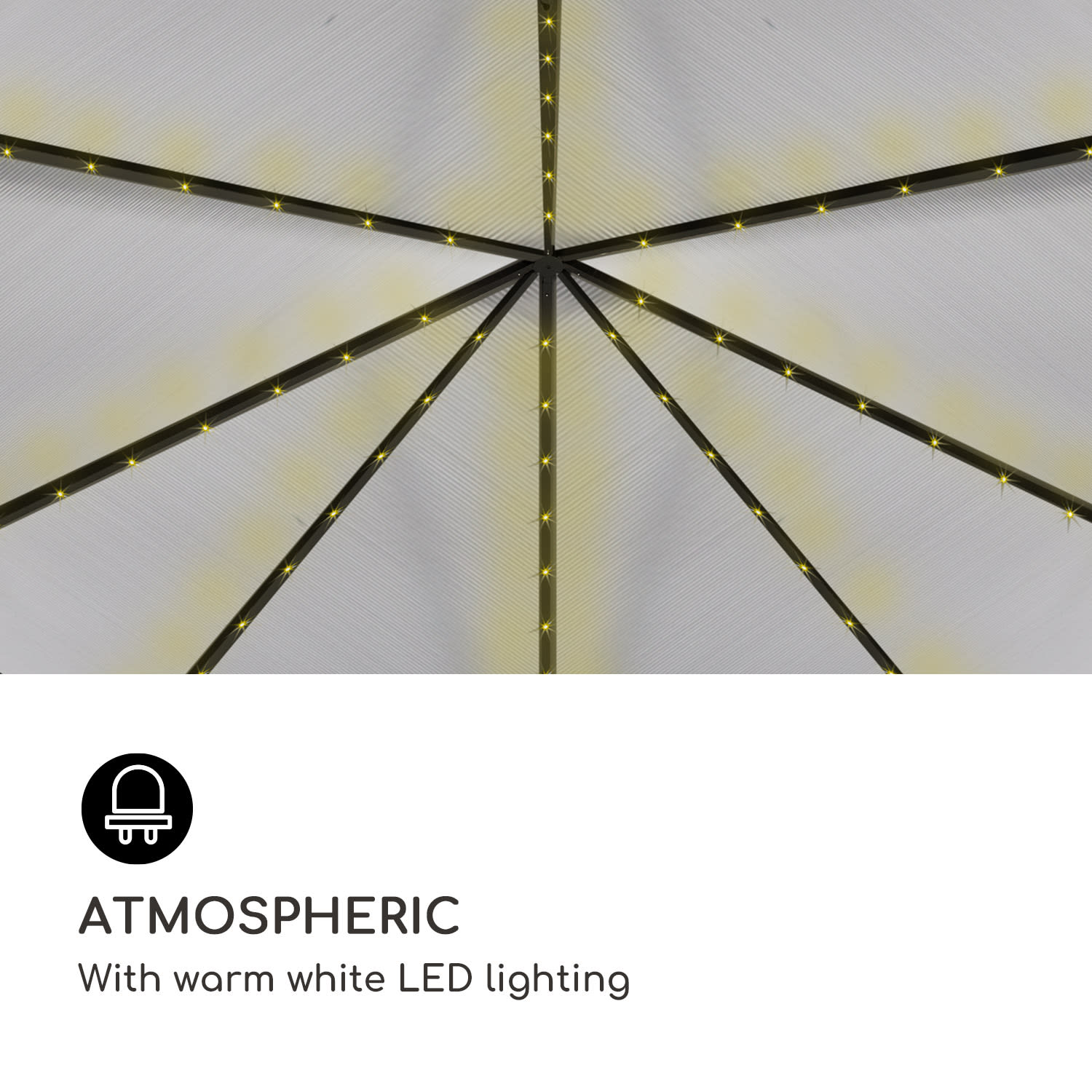 Blumfeldt Pantheon Solid Sky Ambient Solar, altánok so strechou, 3 x 4 m, polykarbonát, hliník, osvetlený – Obrázok 3