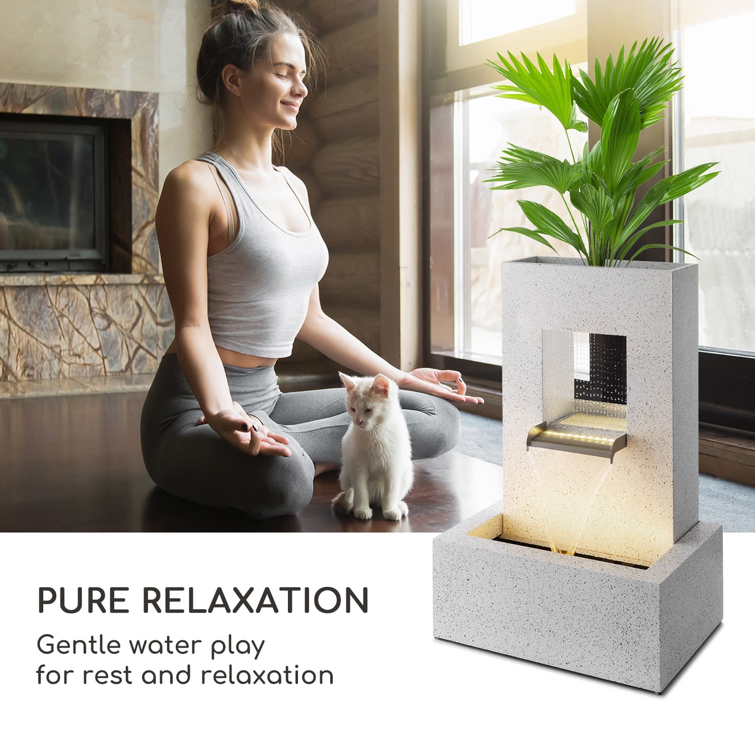 Blumfeldt Bloomingstone, fontána, záhradná fontána, okrasná fontána, 20 W, čerpadlo, zinok, LED – Obrázok 2