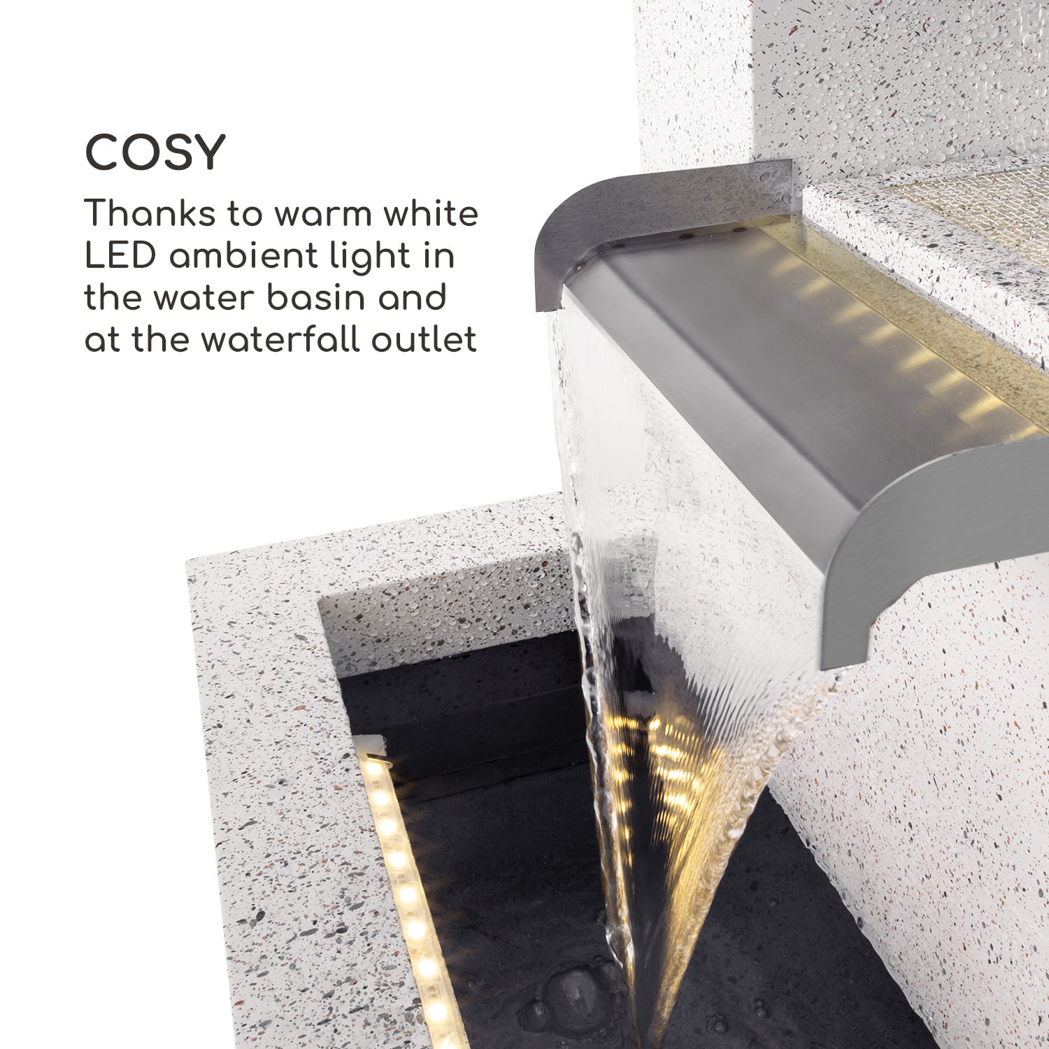 Blumfeldt Bloomingstone, fontána, záhradná fontána, okrasná fontána, 20 W, čerpadlo, zinok, LED – Obrázok 4