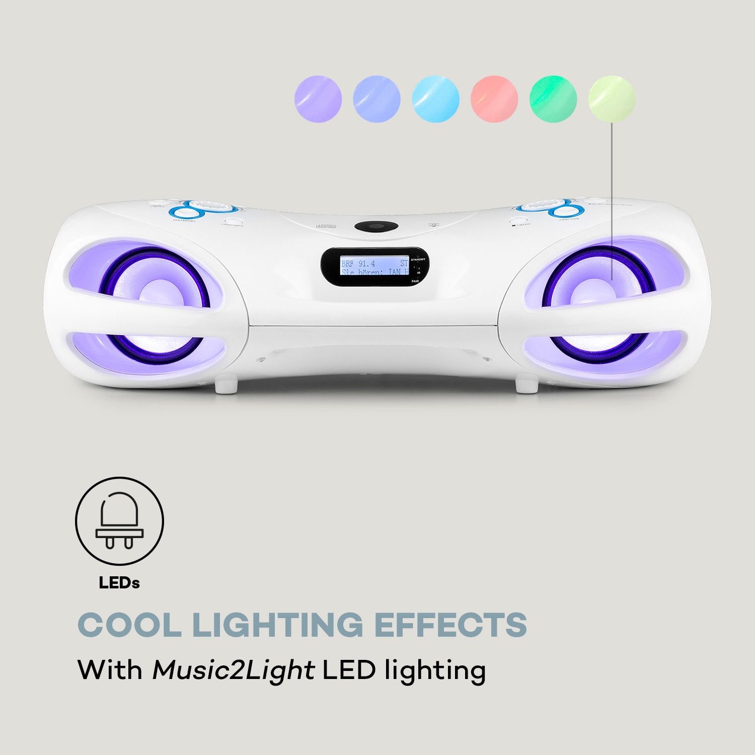 Auna Spacewoofer DAB Boombox, CD-prehrávač, DAB+, UKW, Bluetooth, diaľkové ovládanie, LED – Obrázok 3