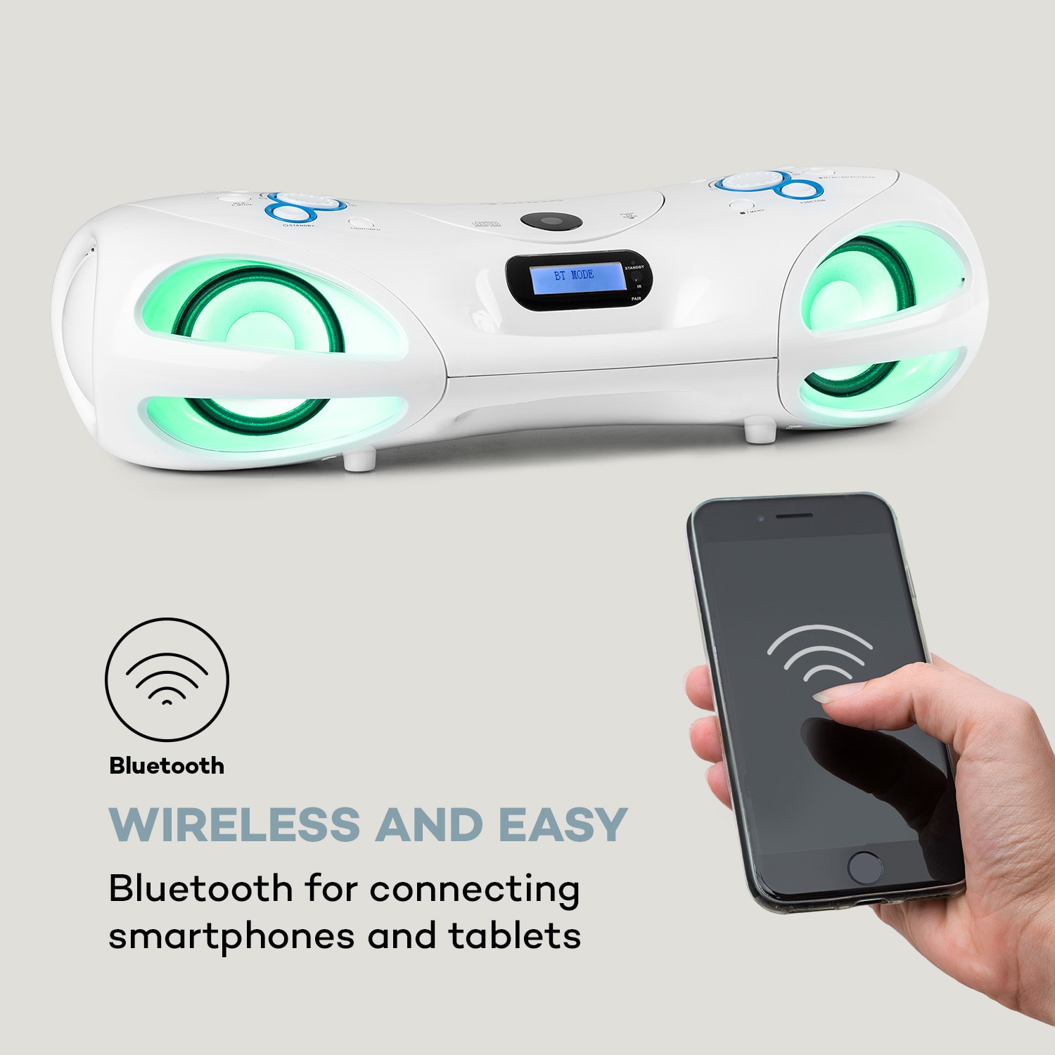 Auna Spacewoofer DAB Boombox, CD-prehrávač, DAB+, UKW, Bluetooth, diaľkové ovládanie, LED – Obrázok 5