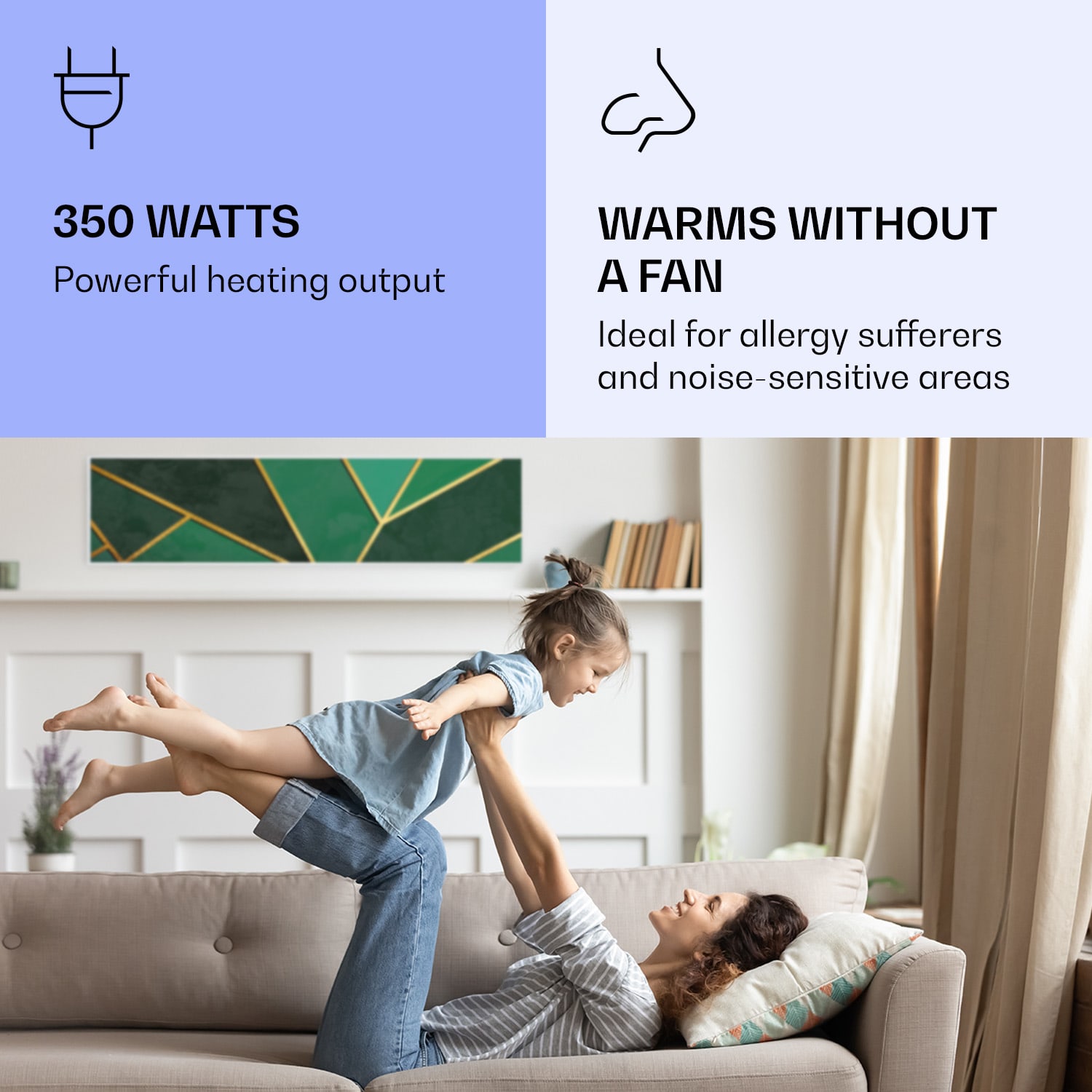 Klarstein Wonderwall Air Art Smart, infračervený ohrievač, 120 x 30 cm, 350 W, zelená čiara – Obrázok 5