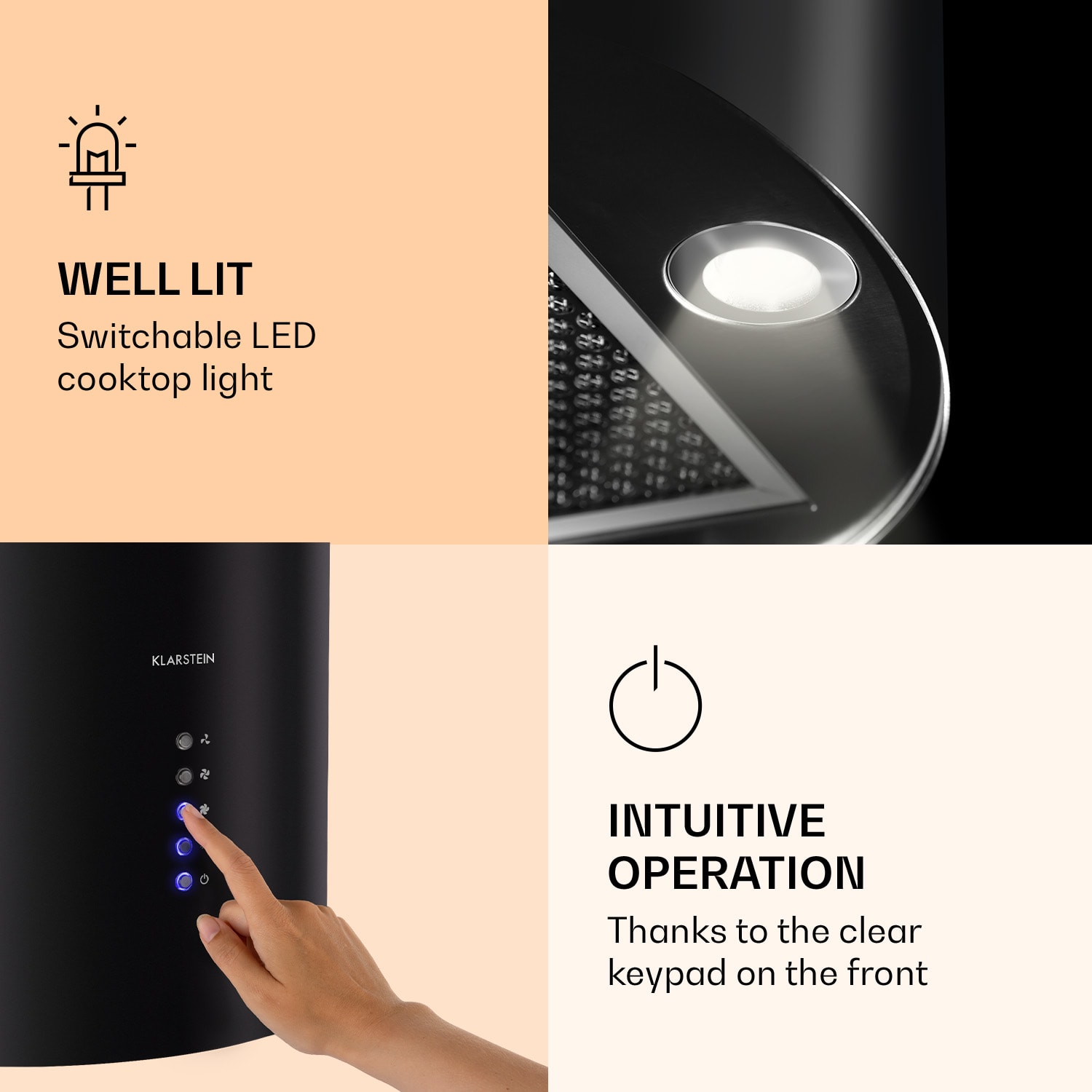 Klarstein Barella, digestor, 38 cm, 557 m³/h, LED, biely – Obrázok 3