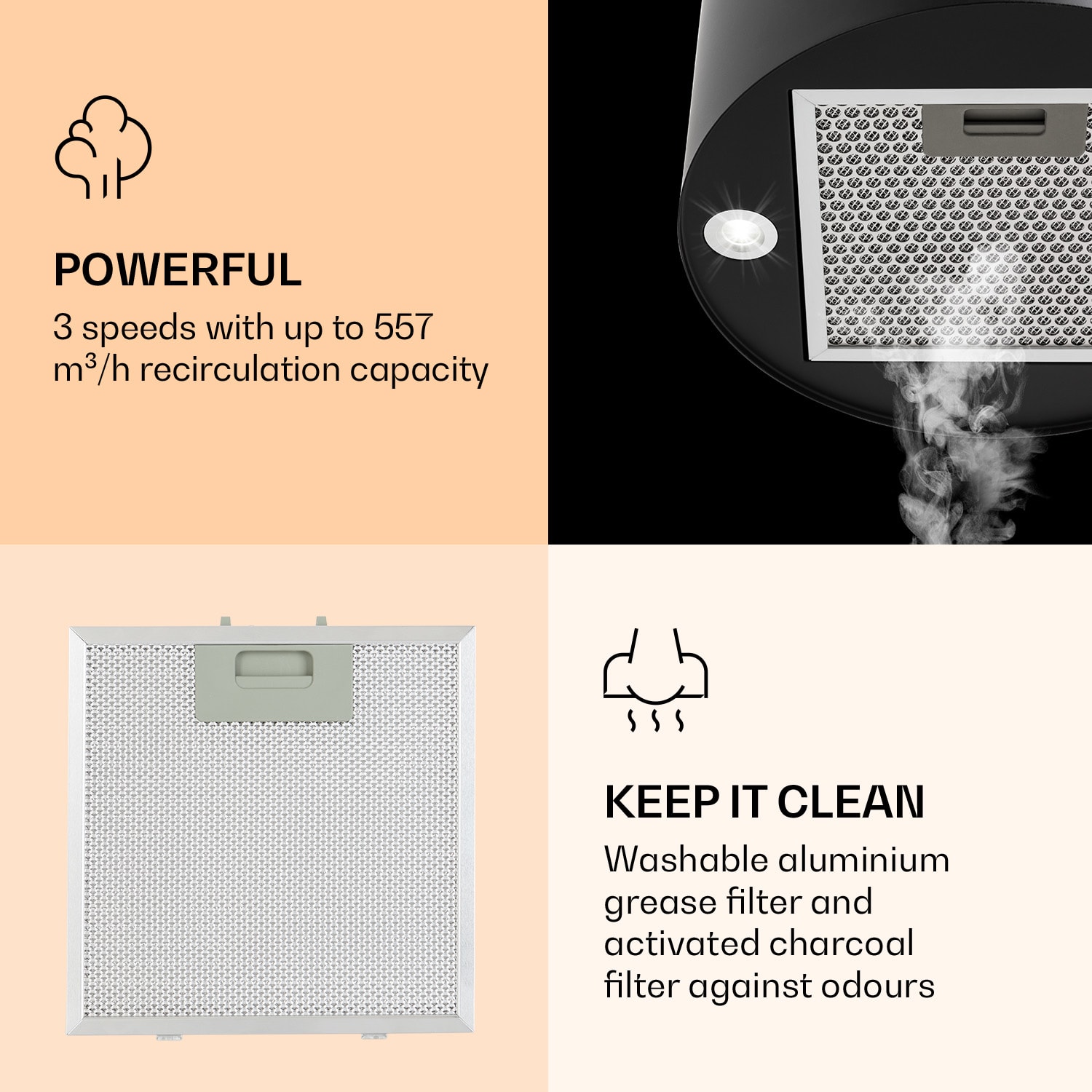 Klarstein Barella, digestor, 38 cm, 557 m³/h, LED, biely – Obrázok 4