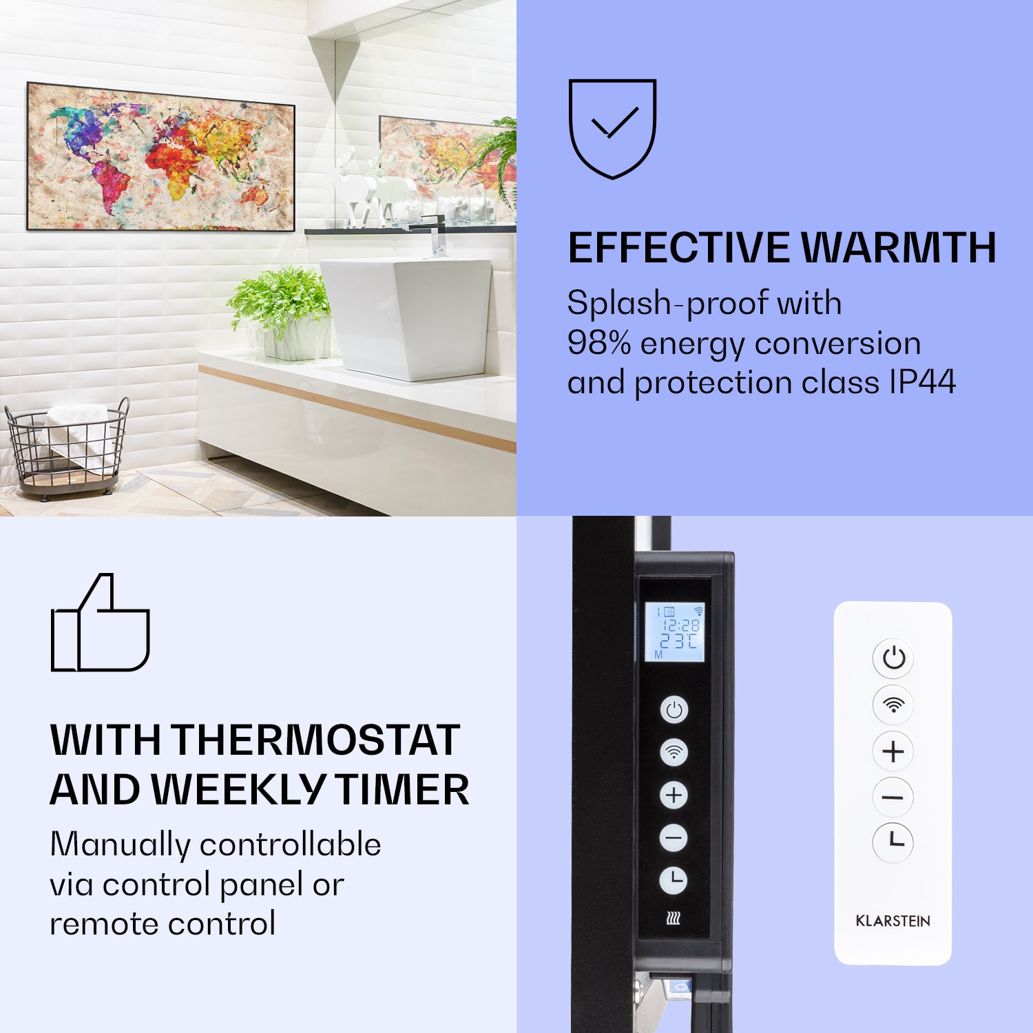 Klarstein Wonderwall Air Art Smart, infračervený ohrievač, 120 x 60 cm, 700 W, farebná mapa – Obrázok 4