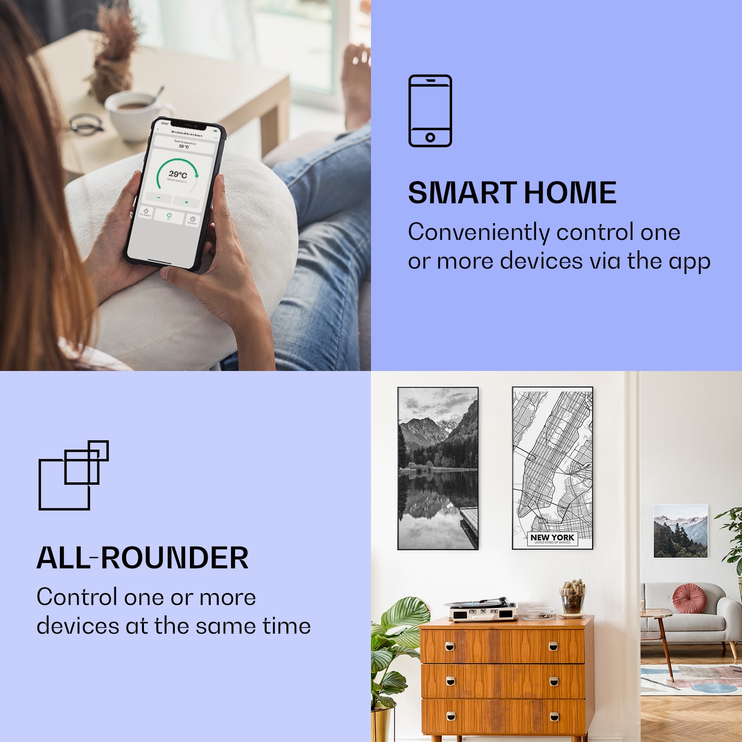 Klarstein Wonderwall Air Art Smart, infračervený ohrievač, 60 x 120 cm, 700 W, mapa mesta New York – Obrázok 2